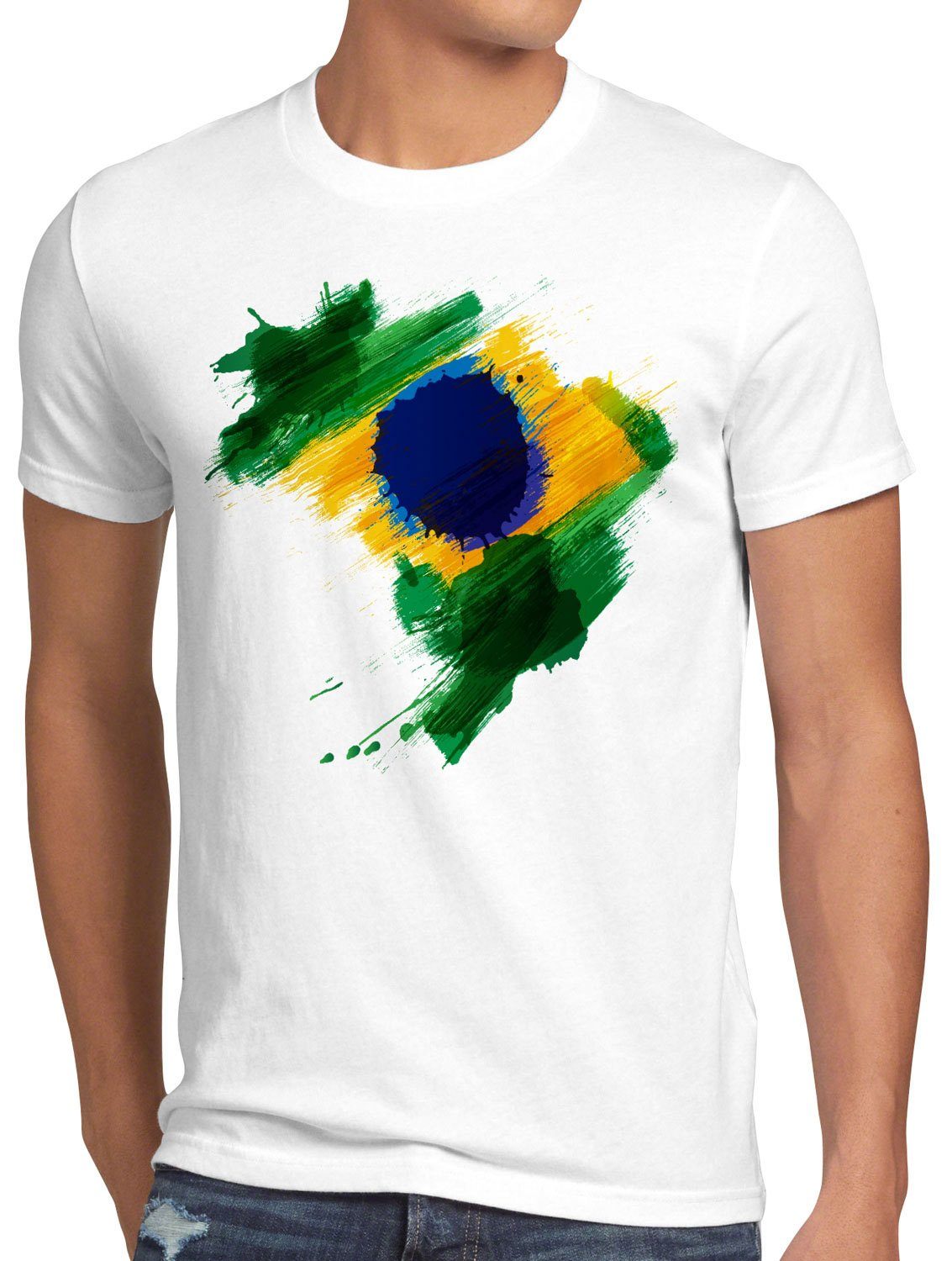 style3 Print-Shirt Herren T-Shirt Flagge Brasilien Fußball Sport Brazil WM EM Fahne weiß