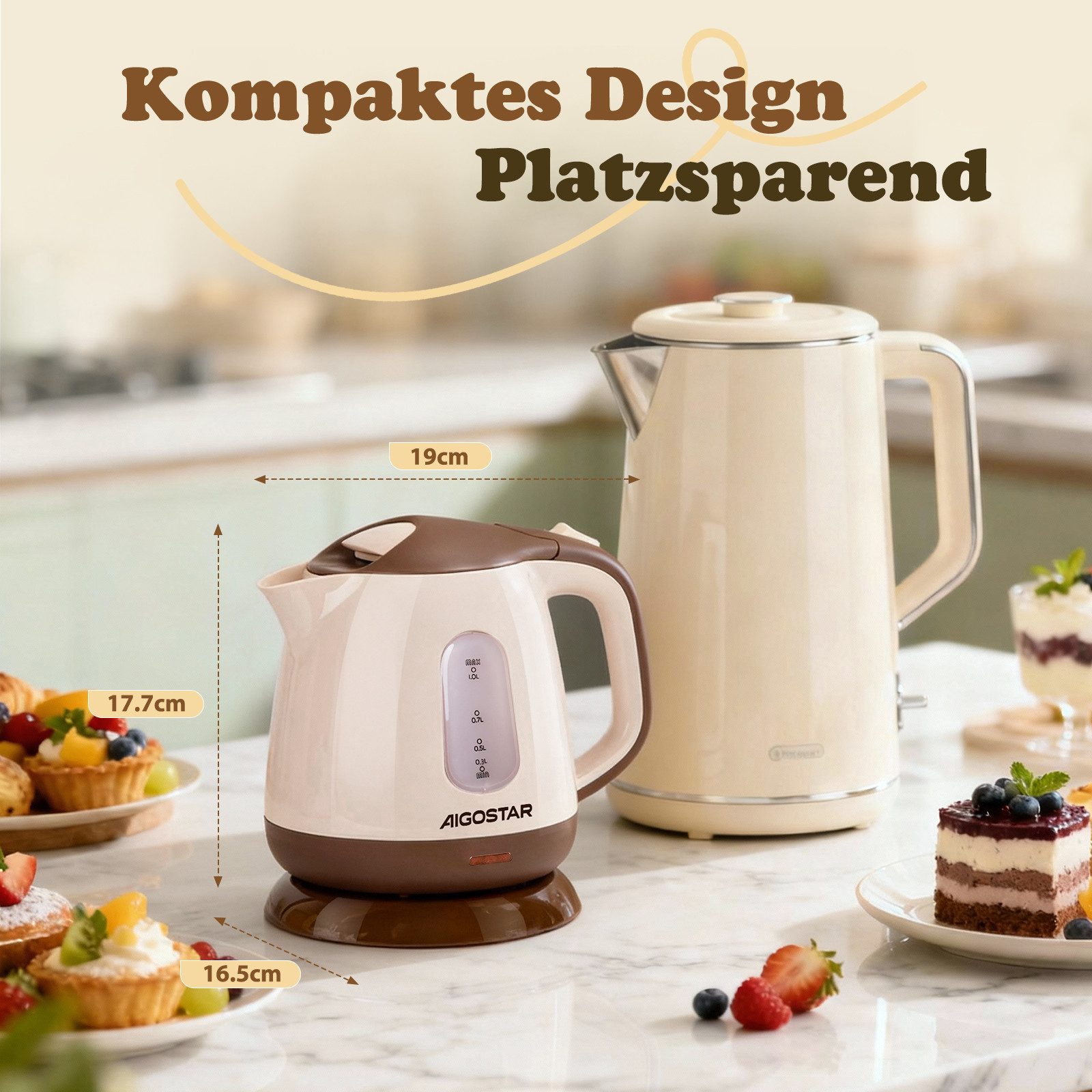 Aigostar Wasserkocher Mini Wasserkocher Klein 1L, Reisewasserkocher mit Abnehmbarer Filter, 1 l, 1100,00 W, BPA-Frei, Niedriger Stromverbrauch, Kompakt & Leicht, für Reisen