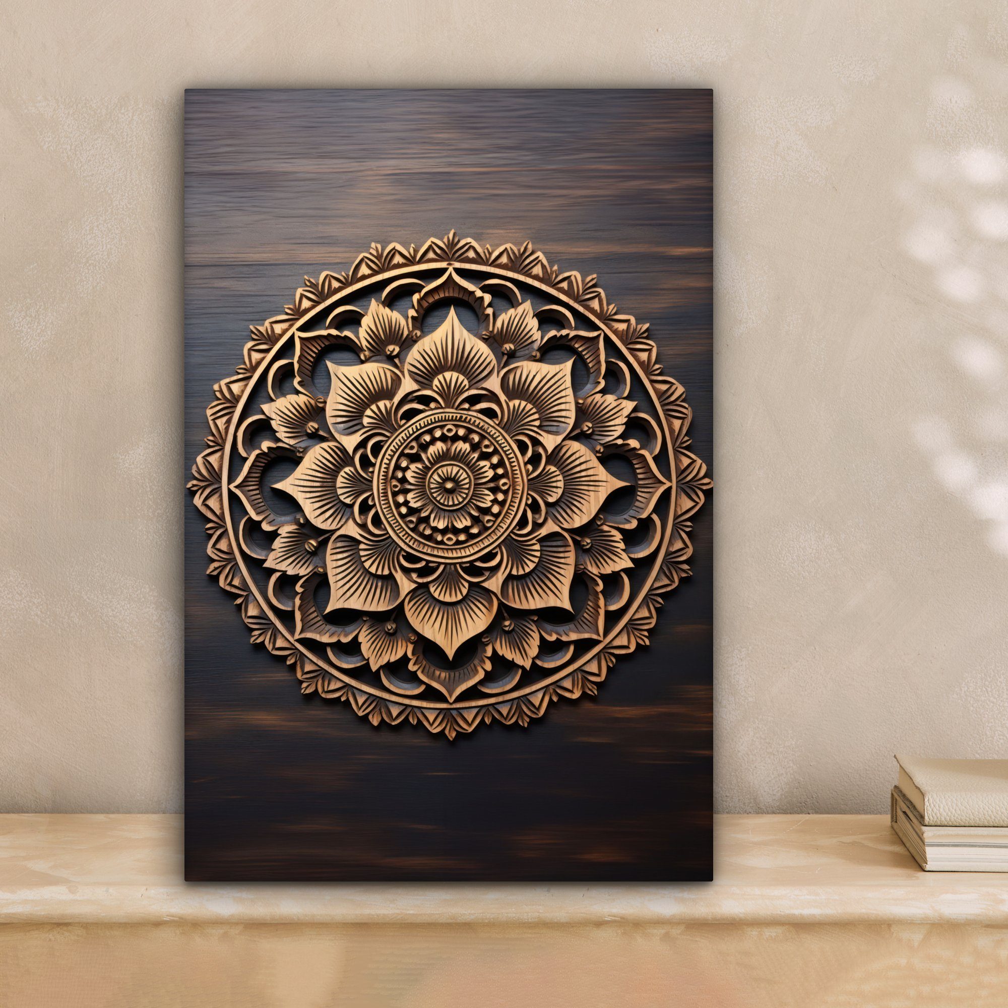 OneMillionCanvasses® Leinwandbild Mandala - Holz - Blumen - Braun, Fotodruc günstig online kaufen