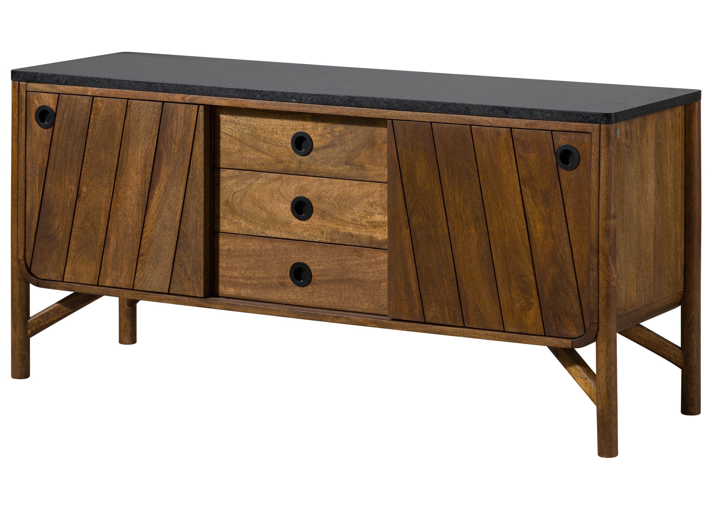 Massivmoebel24 Sideboard LOS ANGELES (Massivholz), Mango 140x45x65 braun geölt / schwarz LOS ANGELES #108