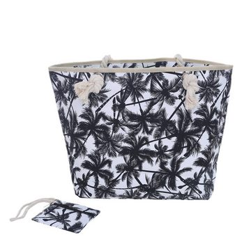 AquaBreeze XL-Strandtasche Damen Strandtasche Badetasche (Mit Reißverschluss Beach bag groß), Palmen weiß schwarz