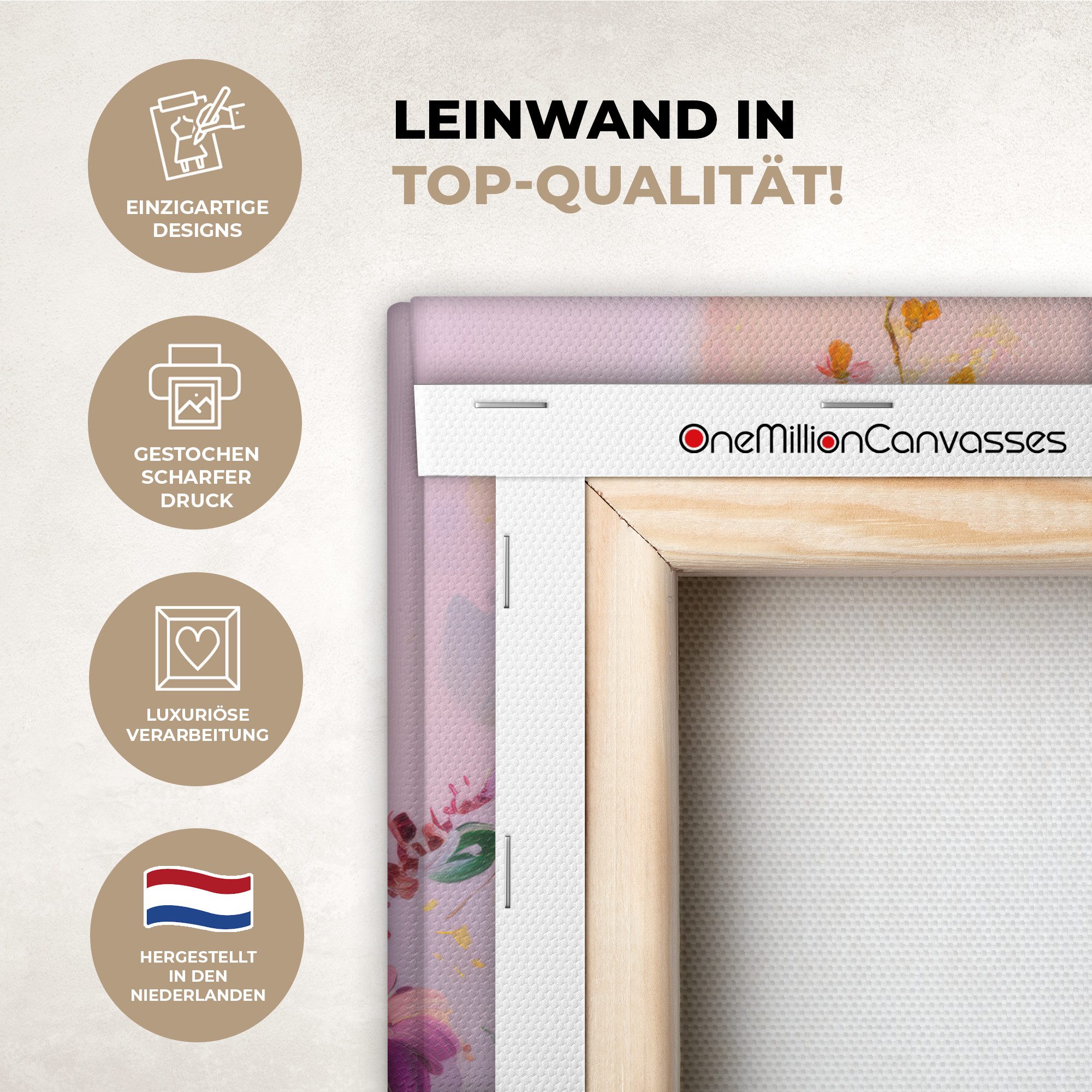 OneMillionCanvasses® Leinwandbild Kunstdrucke - Blumen - Abstrakt - Farbenfroh, Fotodruck (1 St), Leinwand Bilder Klein, Wand Dekoration Aesthetic 30x20 cm