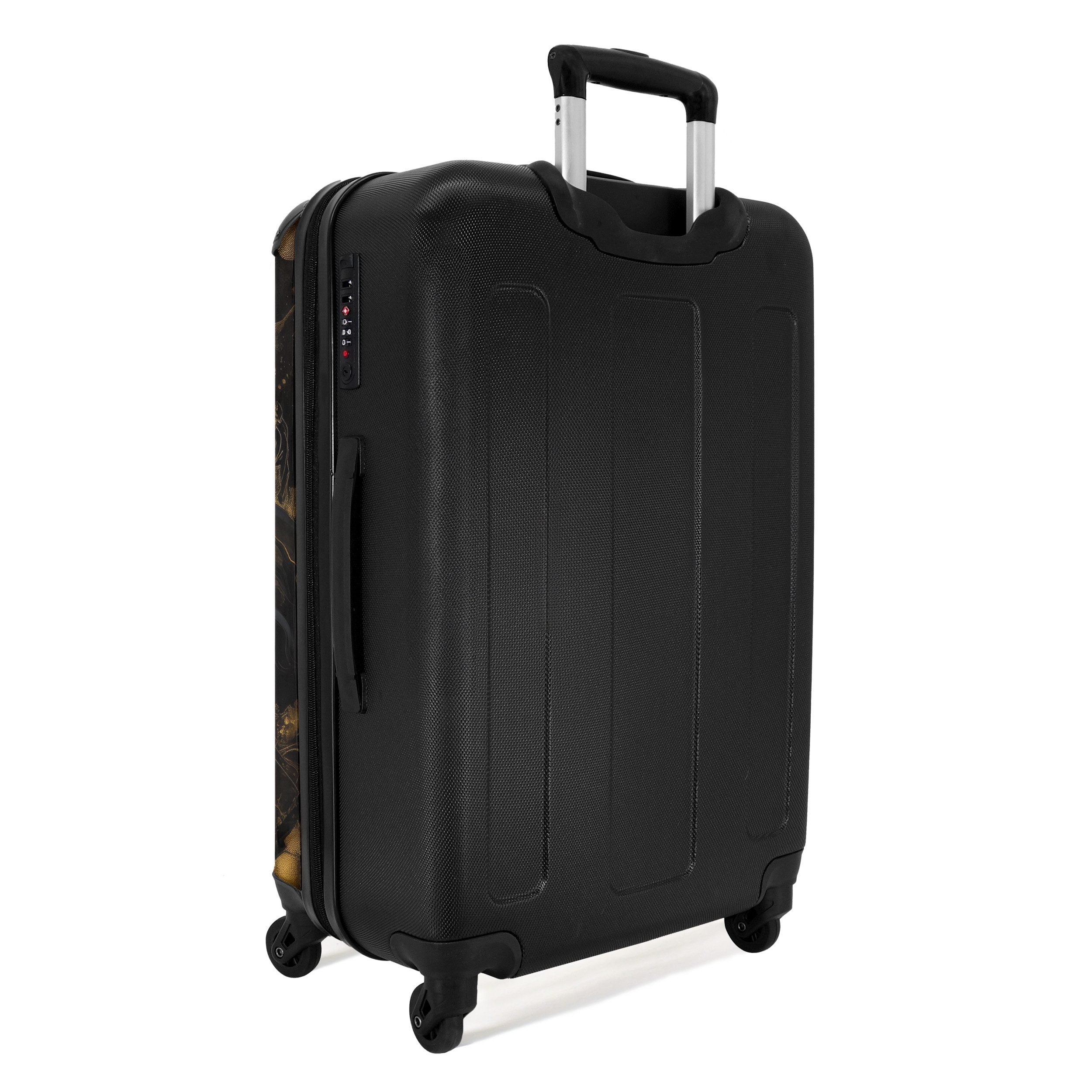 NoBoringSuitcases.com© Hartschalen-Trolley mit leuchtende Räder - Marmor - Gold - Luxus - Schwarz - Marmoroptik 6, 4 Rollen, Koffer Mittelgroß für 20kg, Suitcase für Erwachsene, Reisekoffer