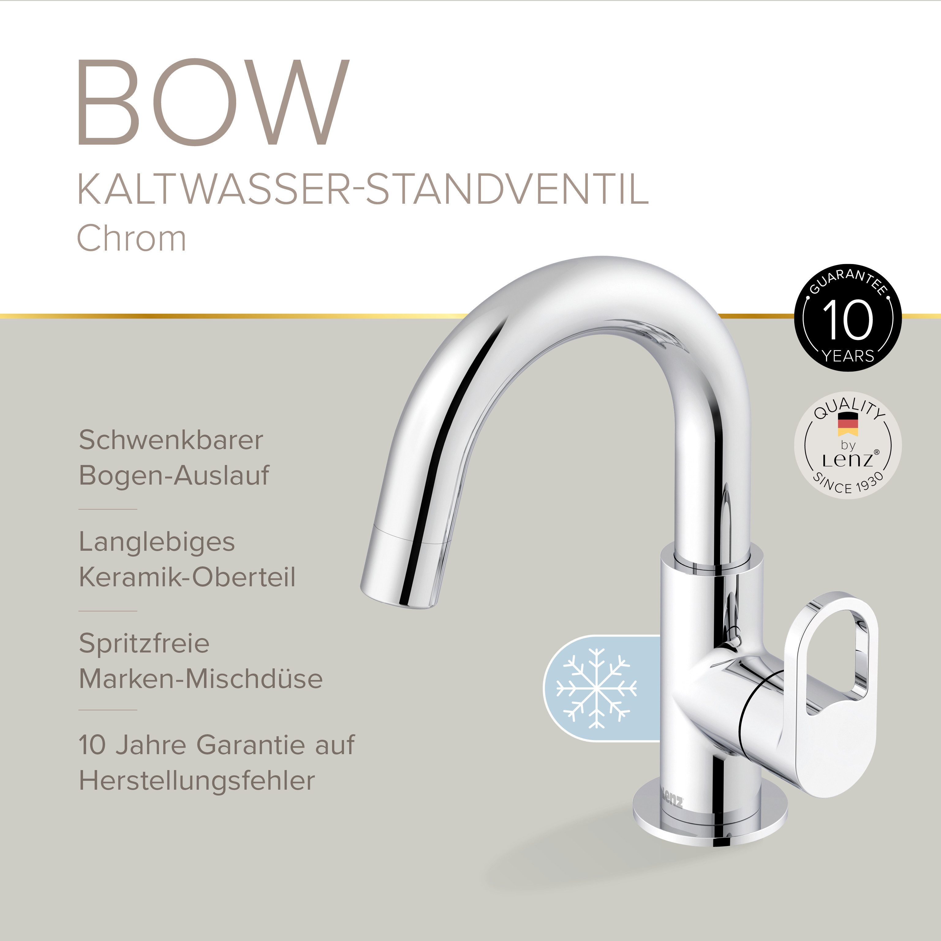 Lenz Standventil BOW Chrom Kaltwasserarmatur kompakt Einhebelmischer Kompakte Kaltwasserarmatur