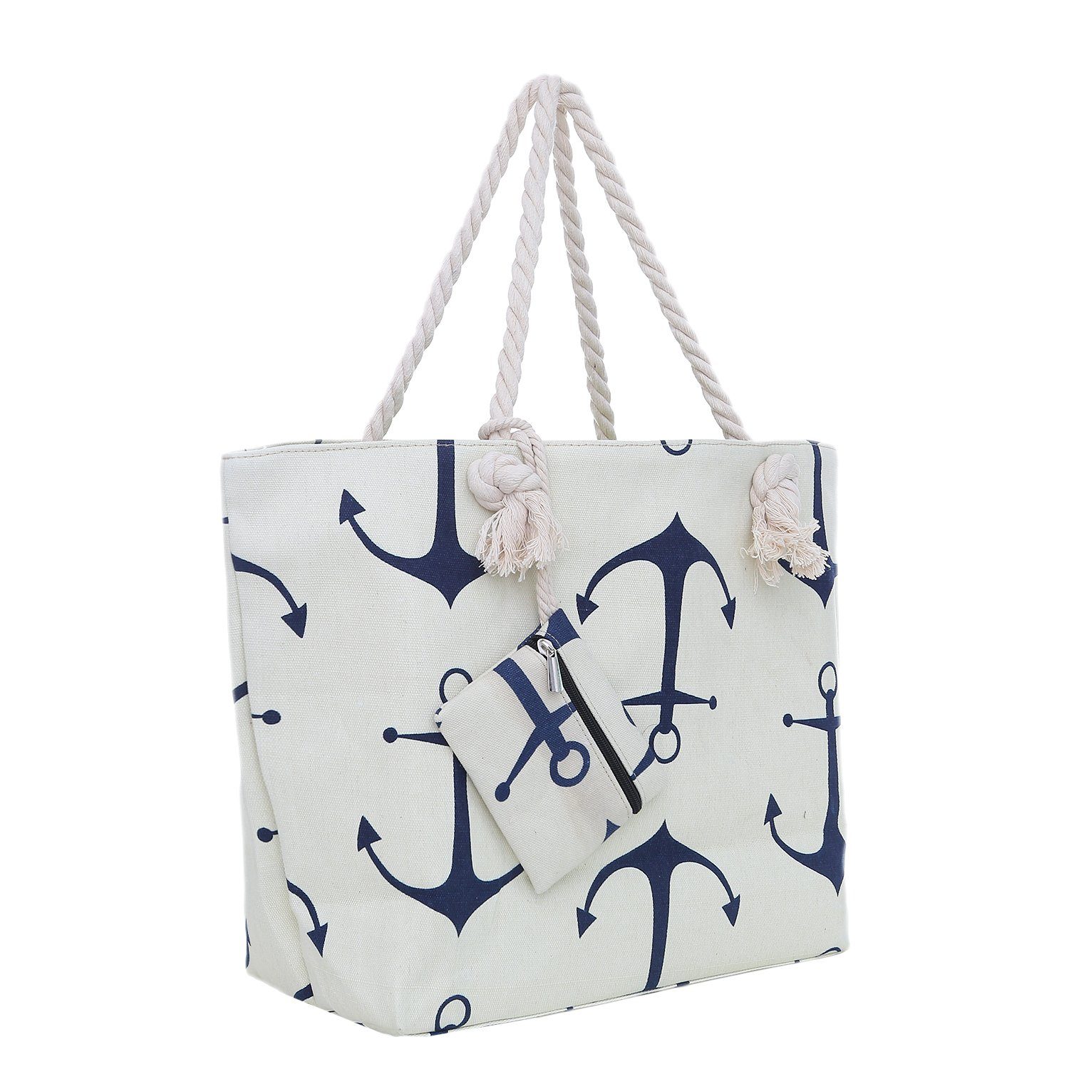 tolle DonDon Shopper Strandtasche Große mit Reißverschluss, Strandtasche, anker Beach Style Schultertasche Motive (2-tlg),