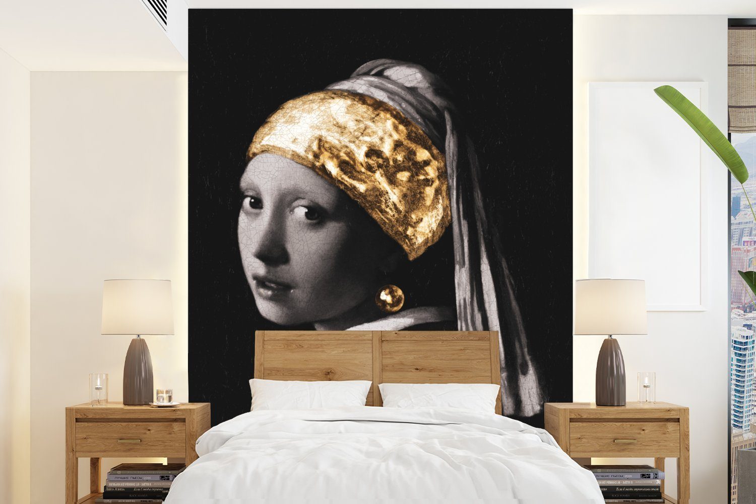 Wohnzimmer, - Montagefertig mit Matt, Perlenohrring (4 einem für Vinyl St), Vermeer bedruckt, Wandtapete Gold, Fototapete Tapete - MuchoWow Mädchen