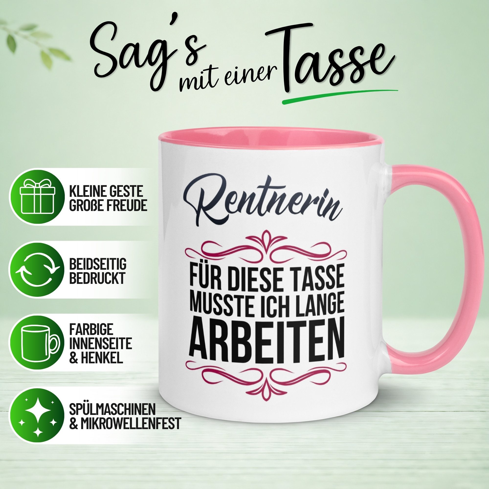 Momentals Tasse Rentnerin – „Dafür musste ich lange arbeiten“ – Geschenk Rente Frau, Gratis Versand · Links-&Rechtshänder · Spülmaschinenfest