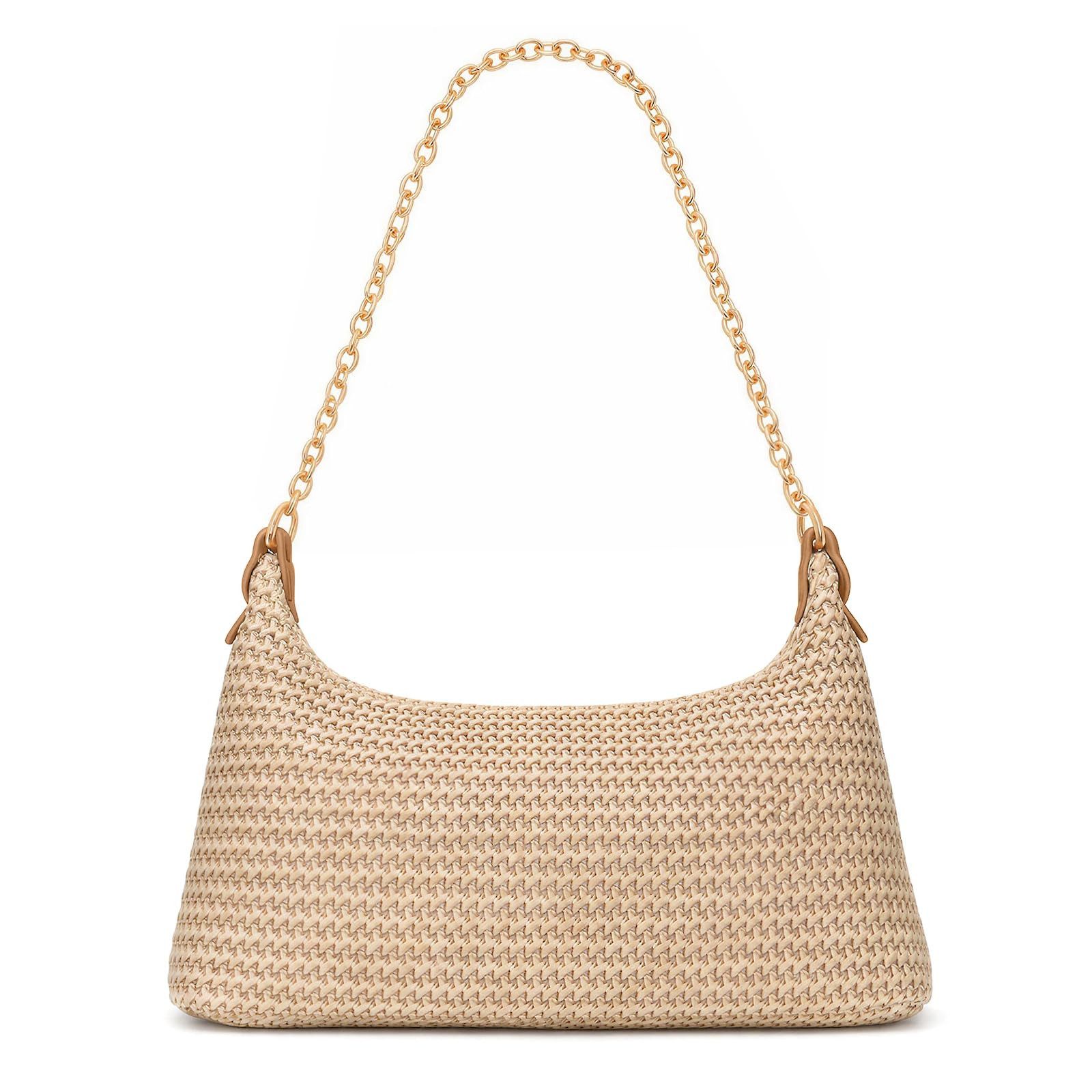 Zaewry Umhängetasche Boho-Stil geflochtene Umhängetasche, Damen-Strandtasche, Sommer-Strohtasche, Damen-Schultertasche mit Kette