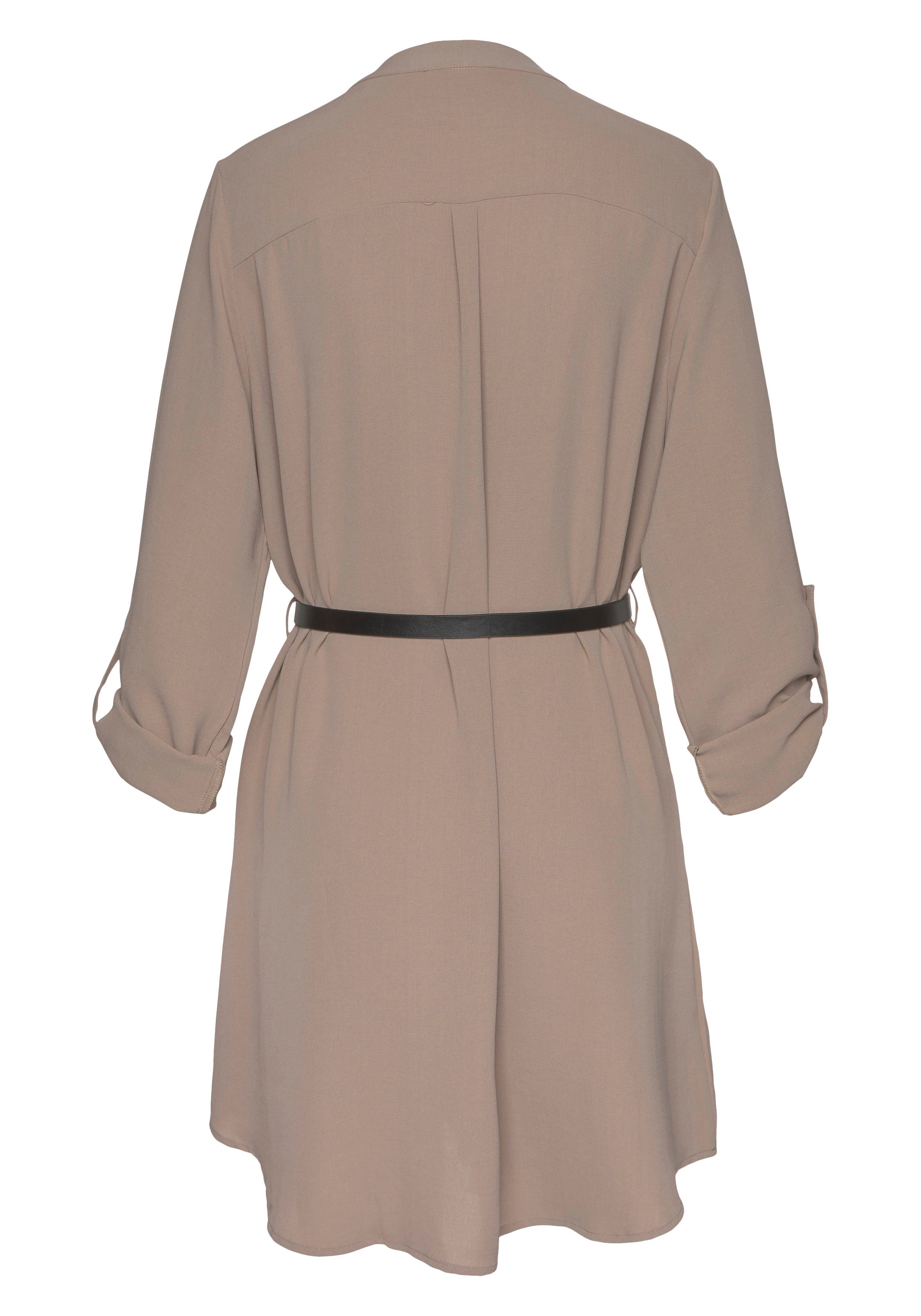 LASCANA Longbluse mit Gürtel in Lederoptik Tunikakleid aus glatter Ware, lockeres Blusenkleid, elegant-festlich – Bild 4 von 5