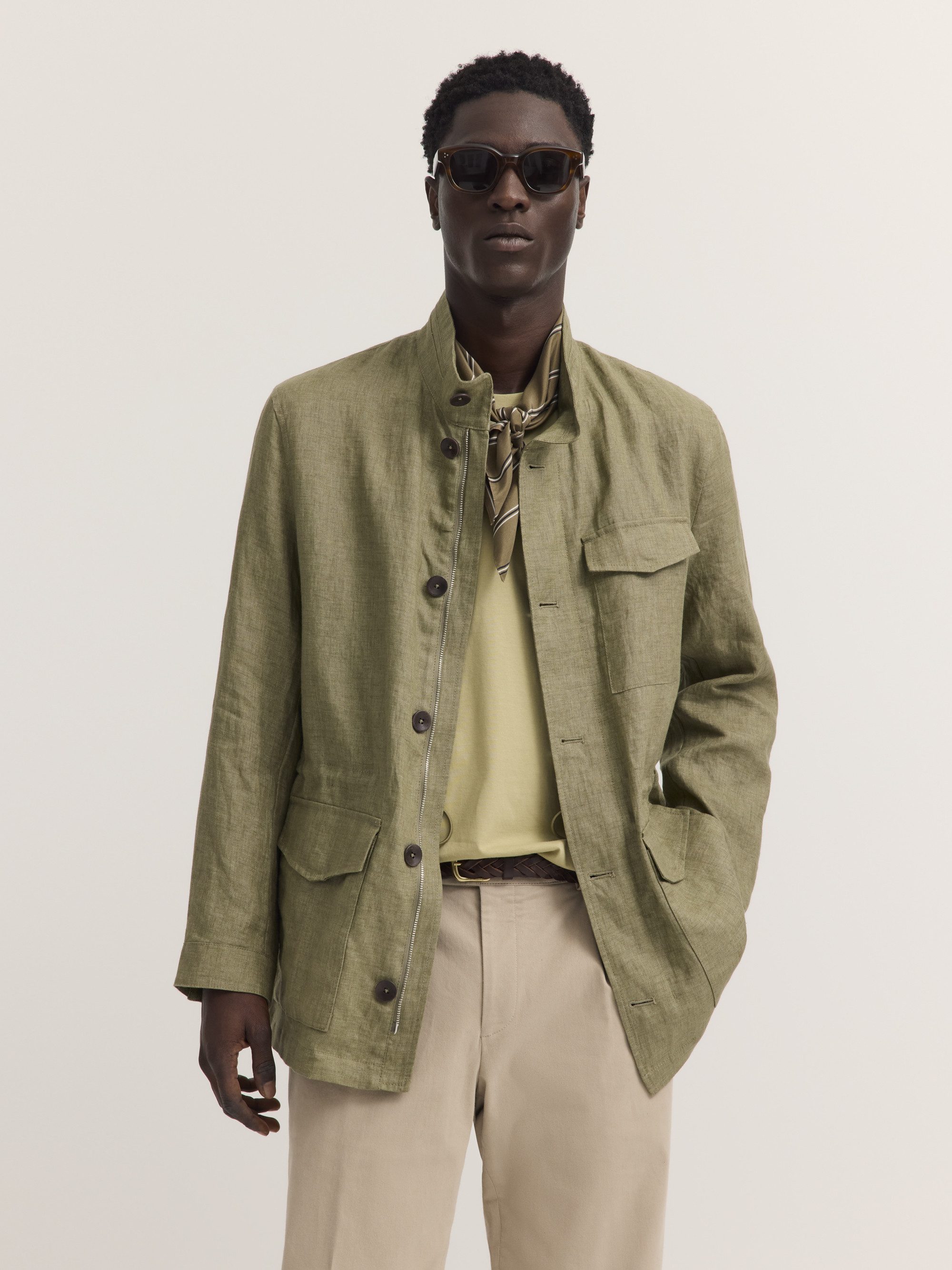 bugatti Kurzjacke Regular Fit Pure linen mit Stehkragen
