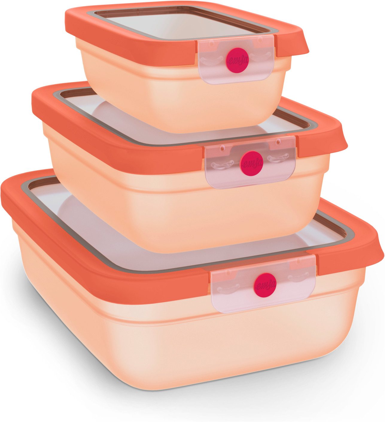 Emsa Frischhaltedose oneClick, Polyprophylen (PP), (Set, 3-tlg), verschlossen mit nur 1 x Klick, 100% dicht, made in Germany