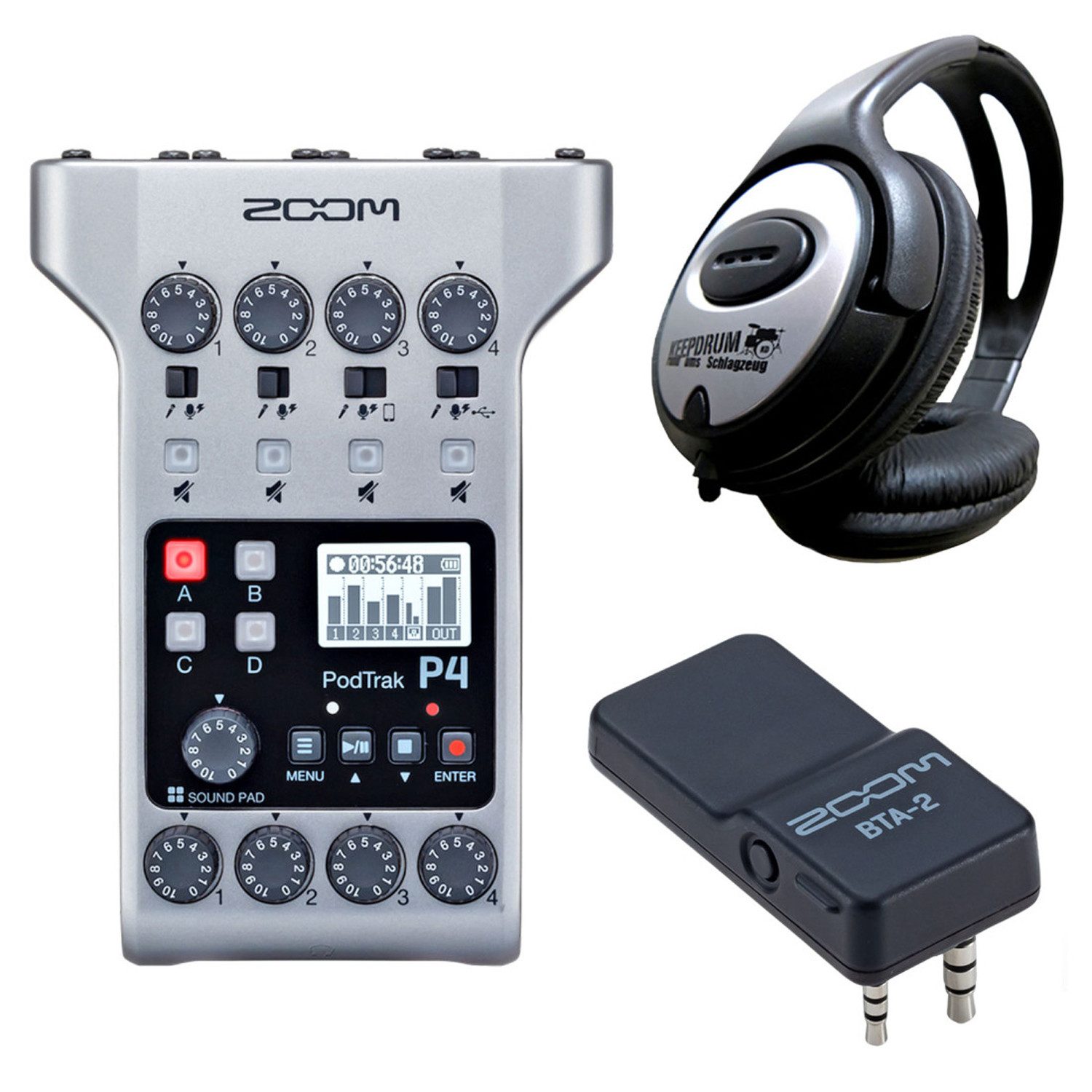 Zoom P4 Podtrak mit BTA-2 Adapter mit Kopfhörer Digitales Aufnahmegerät