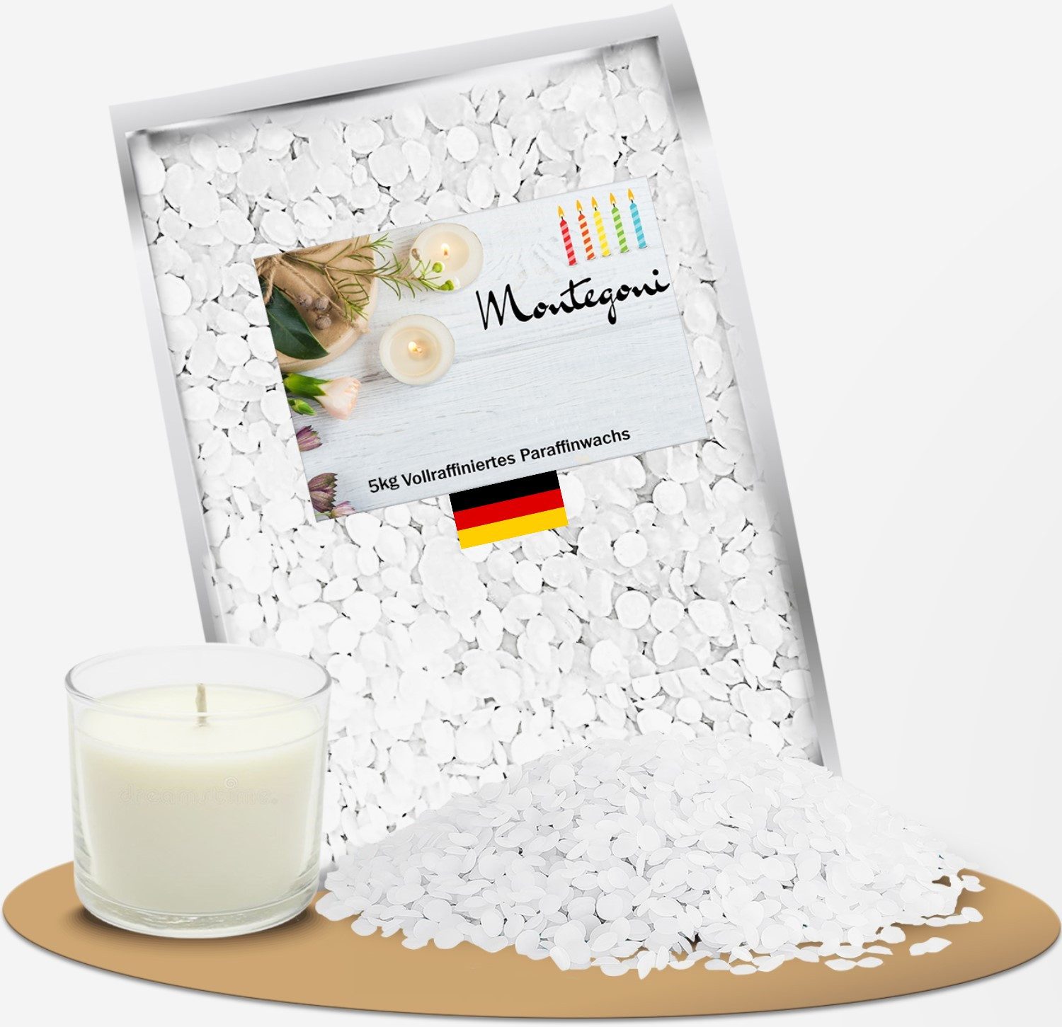 Montegoni Paraffinwachs für Kerzen, Kerzenwachs, vollraffineriertes Wachs Pastillen, Wachsgranulat pastillen, Kerzenwachs zum gießen