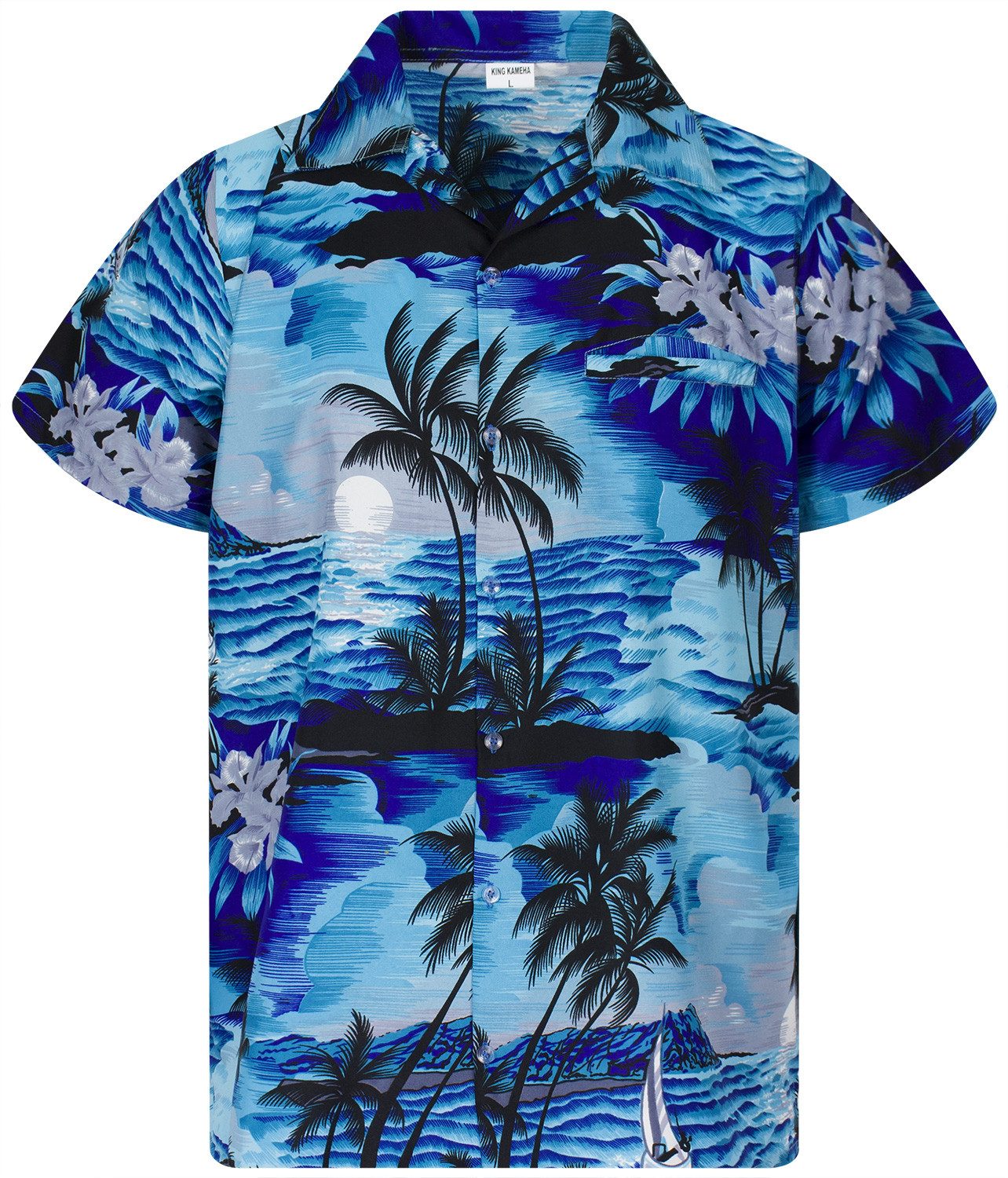 King Kameha Hawaiihemd "Surf" Funky Hawaii-Hemd Herren Kurzarm Front-Tasche Sommerhemd