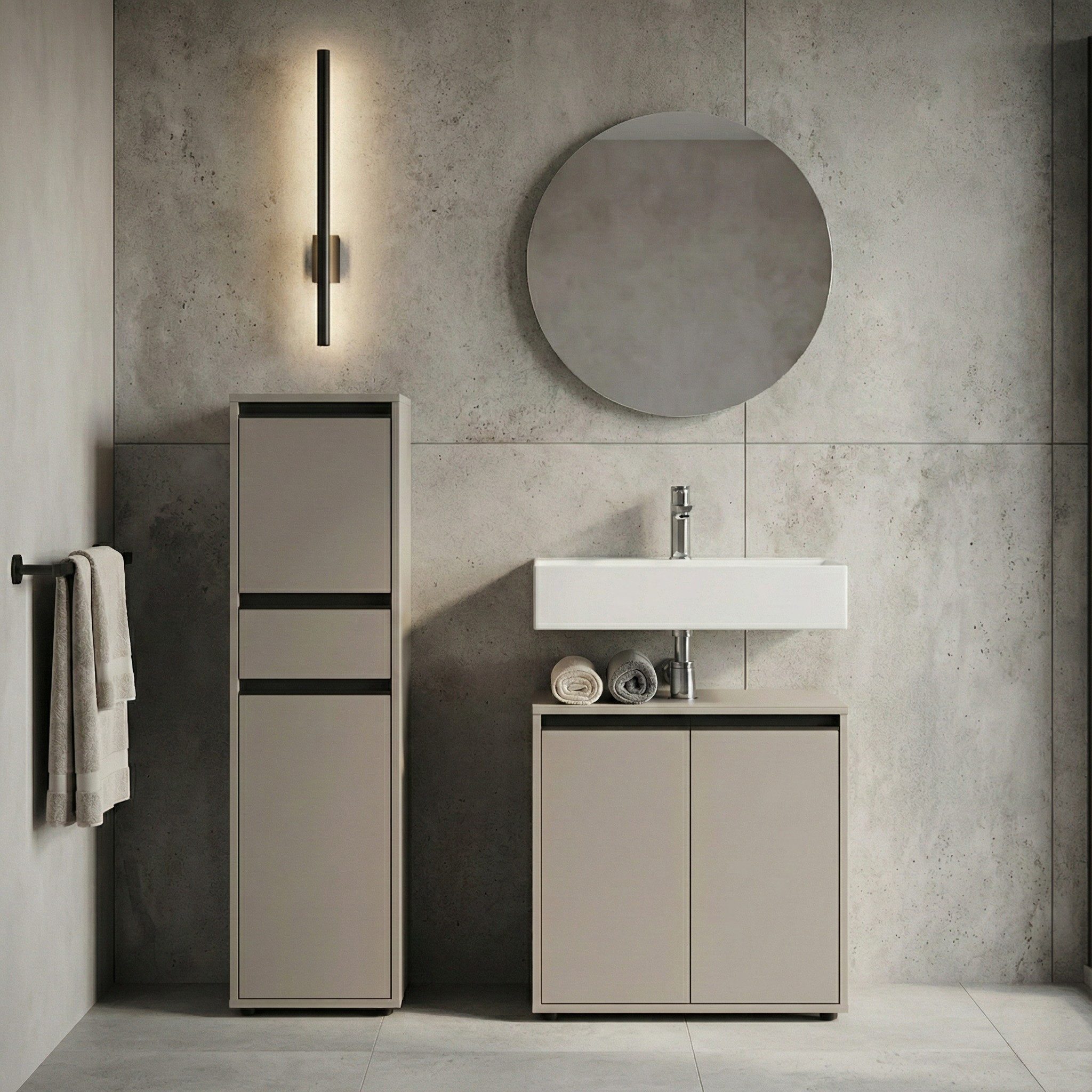 KADIMA DESIGN Hochschrank Midischrank Soft-Close System, Wechselbarer Türanschlag, ABS-Kanten (Made in Germany, Serie "Hamburg", Nischenschrank schmal) Styroporfreie Verpackung, Türanschlag wechselbar, fürs Bad, Modern