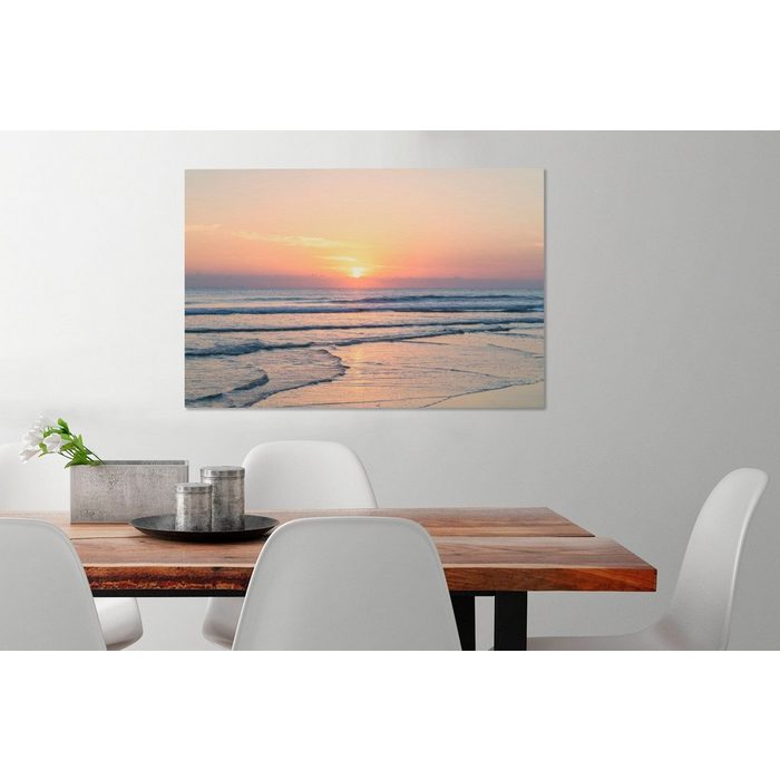 OneMillionCanvasses® Leinwandbild Meer - Pastell - Sonne (1 St) Wandbild Leinwandbilder Aufhängefertig Wanddeko
