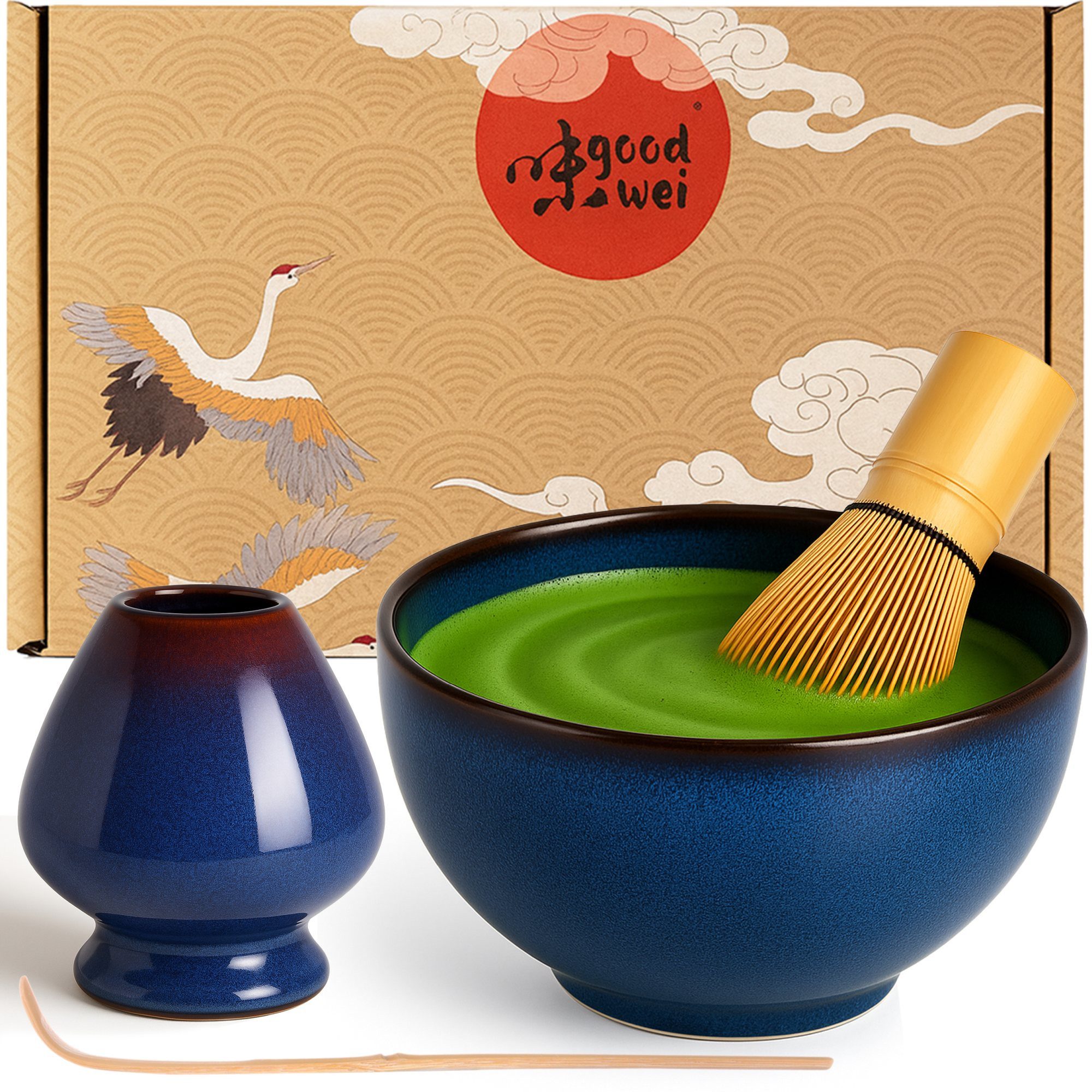 Goodwei Teeservice Matcha-Set "Safaia" 80 mit Teeschale, Matchabesen und Besenhalter (4-tlg), 1 Personen, Keramik, handgearbeitet
