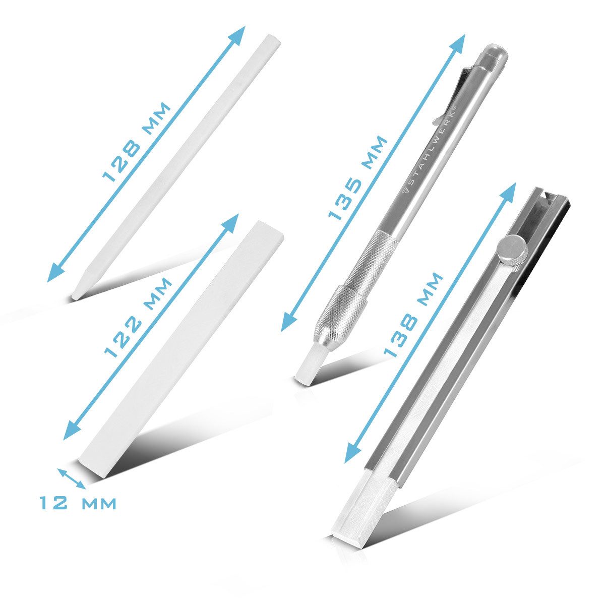 STAHLWERK Kreidemarker Schweißerkreide Set 12-teilig, Kreidehalter flach & rund aus Aluminium, Schweißer-Gripzangen inklusive Transportkoffer – Bild 5 von 5