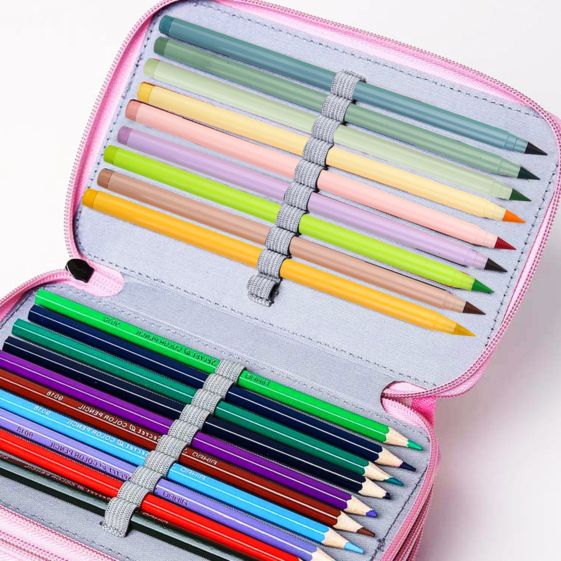 Mutig Federmäppchen Federmäppchen Federmäppchen mit Fächern, 72 Slots für hohe Kapazität, (Federmäppchen für die Schule, für Kinder, Mädchen, Bedruckte Tasche, mit Reißverschluss für Skizzen, Zeichnungen & Pinsel), unte Stifttasche für Studenten, Bleistiftbeutel, Bürstenhalter