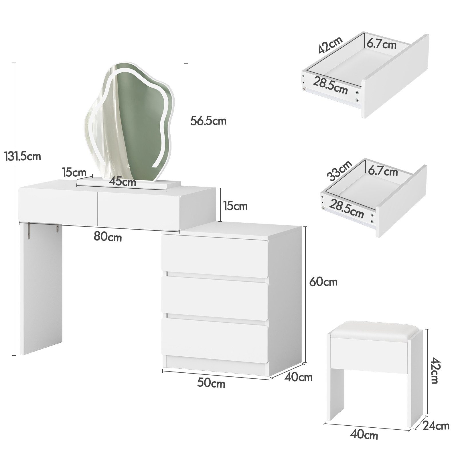 ALFORDSON Schminktisch mit 2 geräumigen Schubladen und Aufbewahrungshocker günstig online kaufen