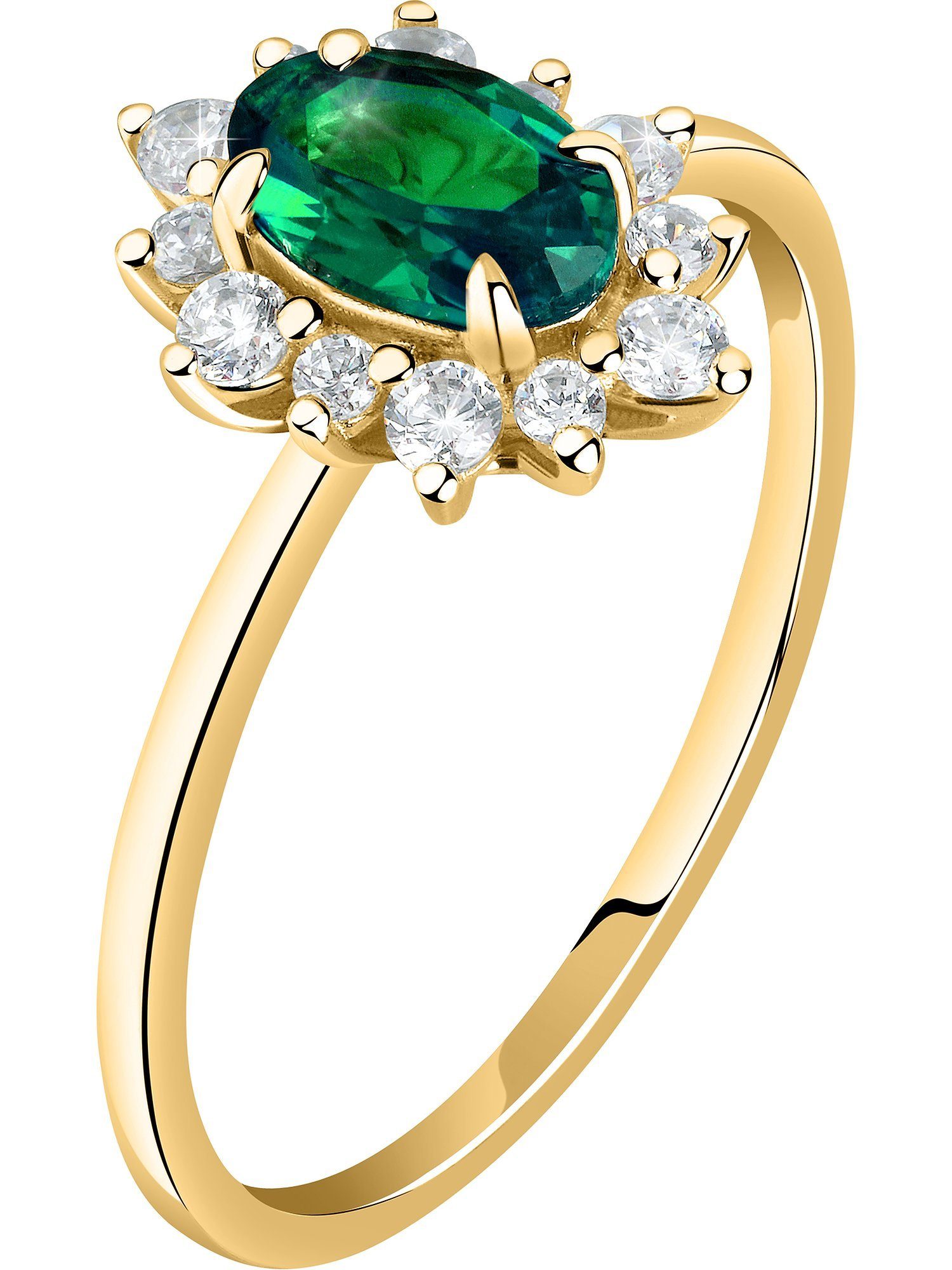 Live Diamond Diamantring, Smaragd (synthetisch), Lab Grown