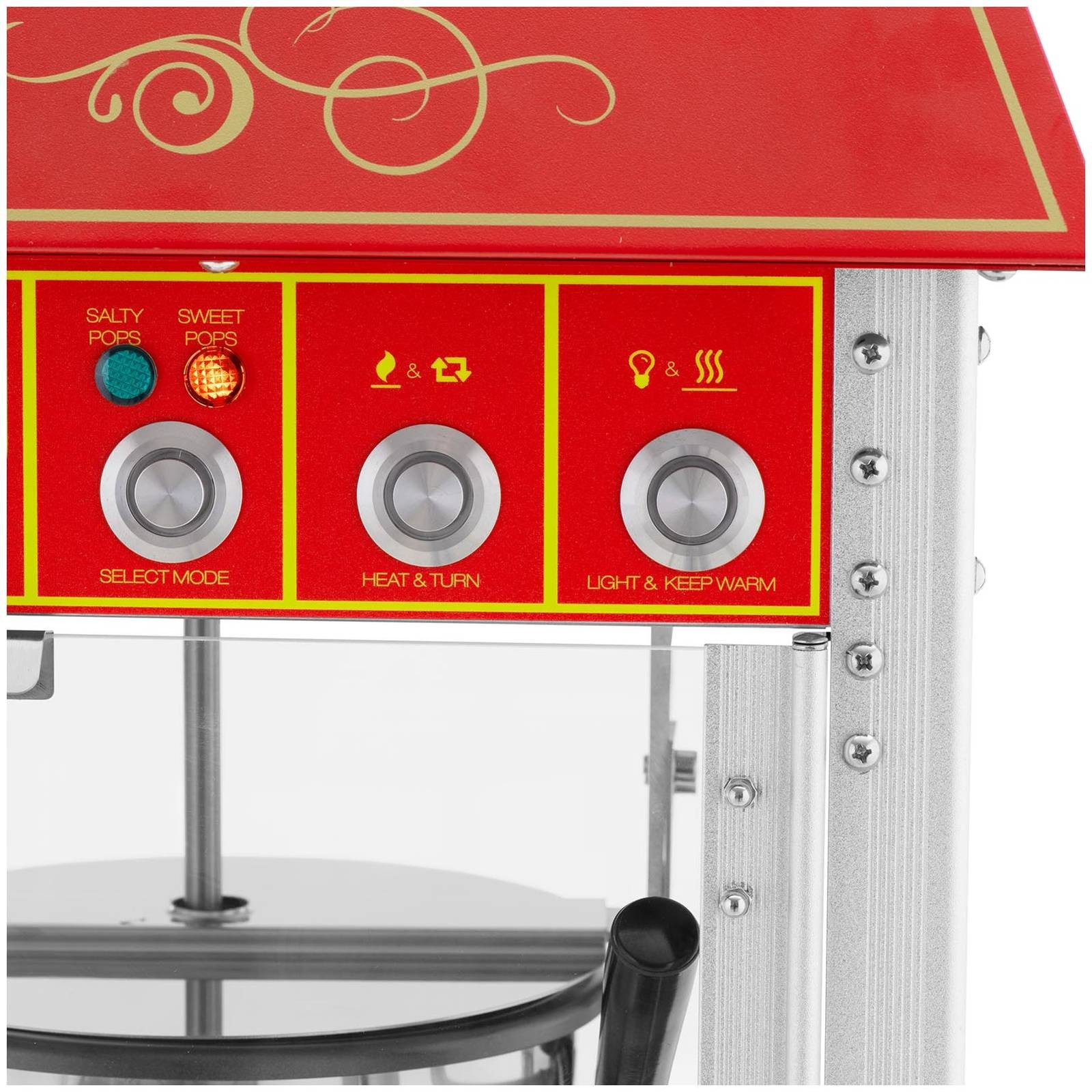Royal Catering Popcornmaschine Popcornmaker mit Wagen 1500 W 5 kg/h rot Popcornautomat Teflon