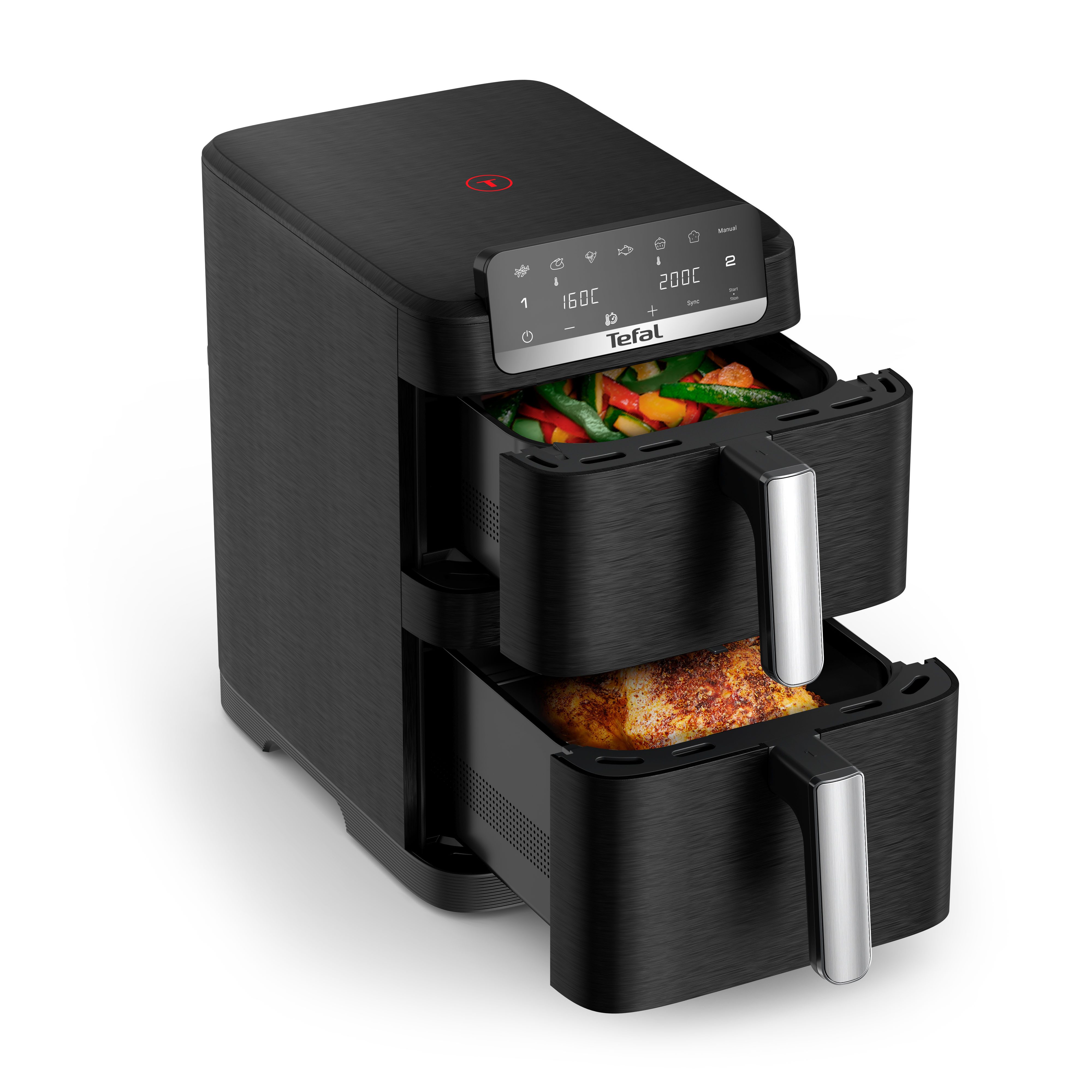 Tefal Heißluftfritteuse Easy Fry Crispy Stack, Doppelkammer, platzsparend und kompakt, gleichmäßiges und knuspriges Heißluftfrittieren, 6 L + 4 L, EY7528
