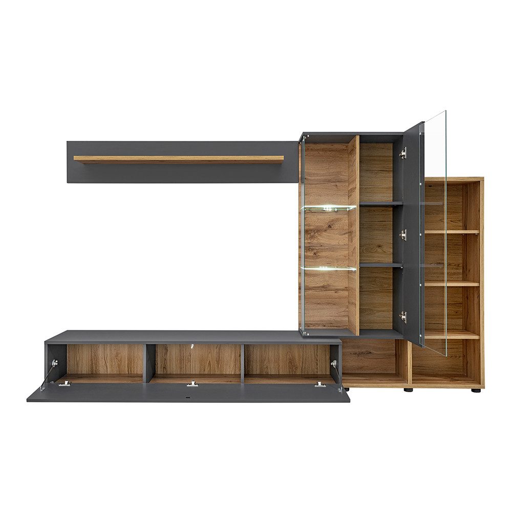 Lomadox Wohnwand SAPRI-164, (4-St., Wandboard Hängevitrine günstig online kaufen