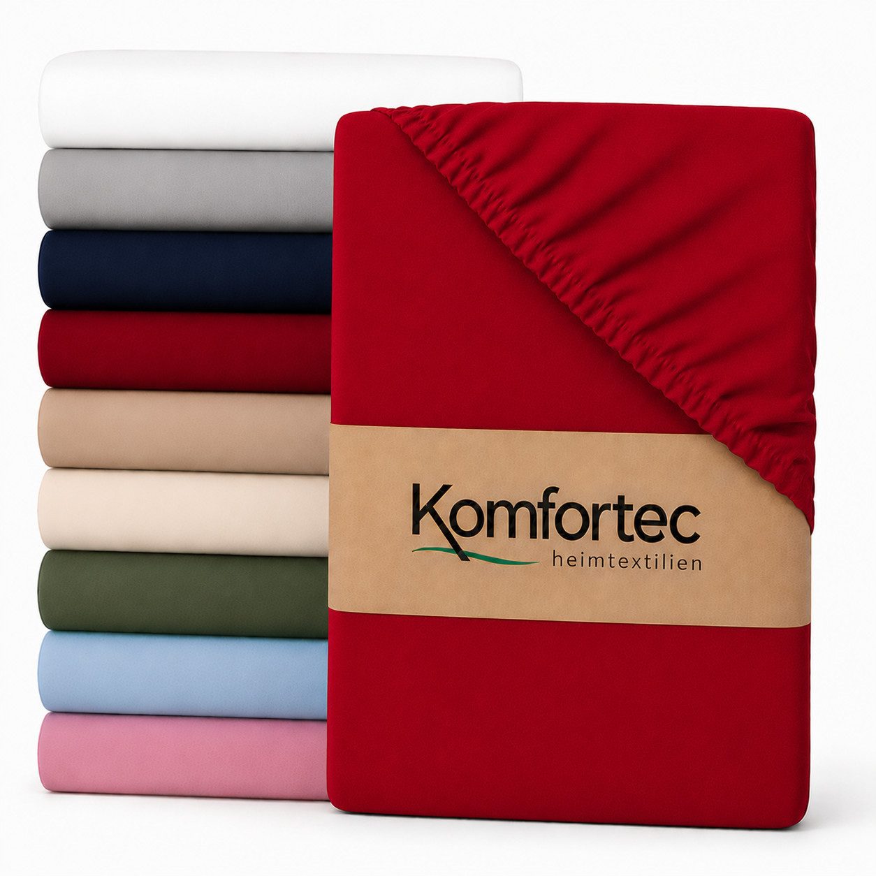 Komfortec Spannbettlaken Boxspringbett bis 15cm - 30cm Matratzenhöhe, Mikrofaser, Gummizug: Rundum, (1 Stück), 90x200 cm, Rot
