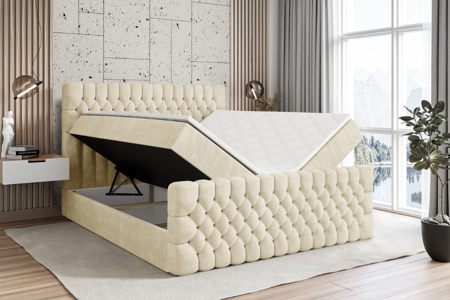 ALTDECOR Boxbett DAISY-Z (Multipocket-Matratze H4, H3 Matratze Bonellfederung, Topper, Kopfteil), Doppelbett mit Fußteil