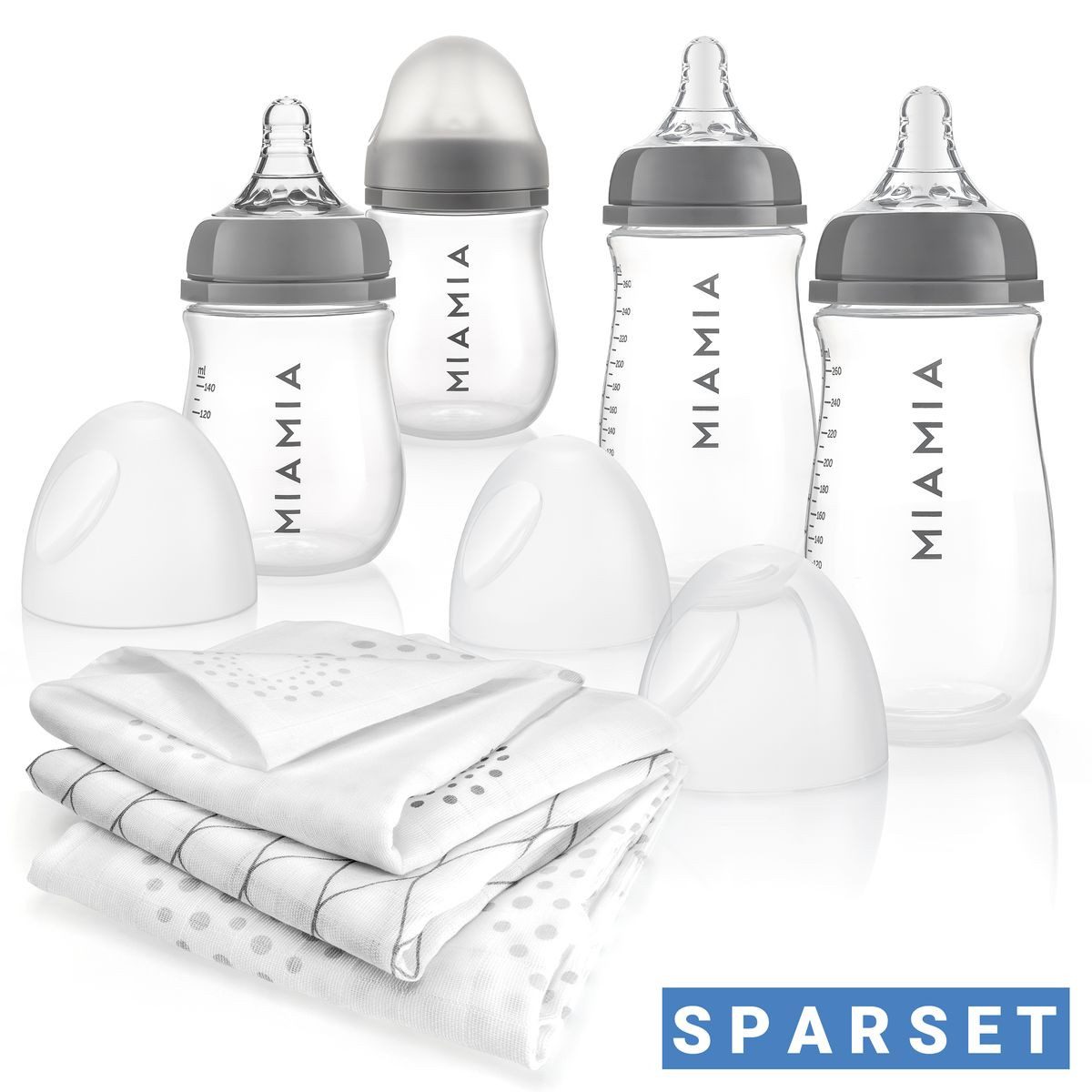 MiaMia Babyflasche PP-Flaschen, Baby Flaschen Set mit Silikon-Trinksauger Größe S & 3 Spucktücher