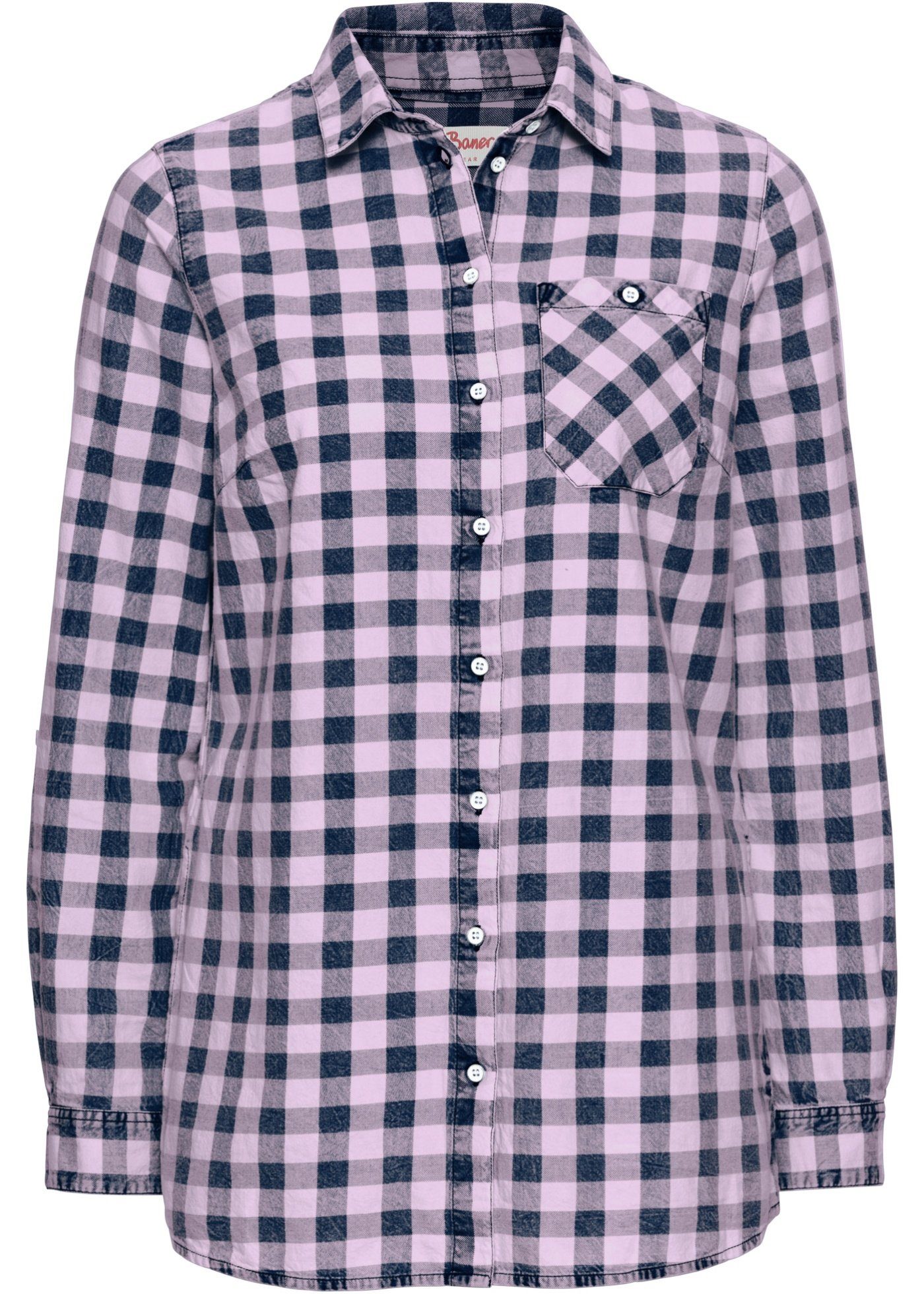 Karohemd Karo Hemd langarm blau rosa 34 943497