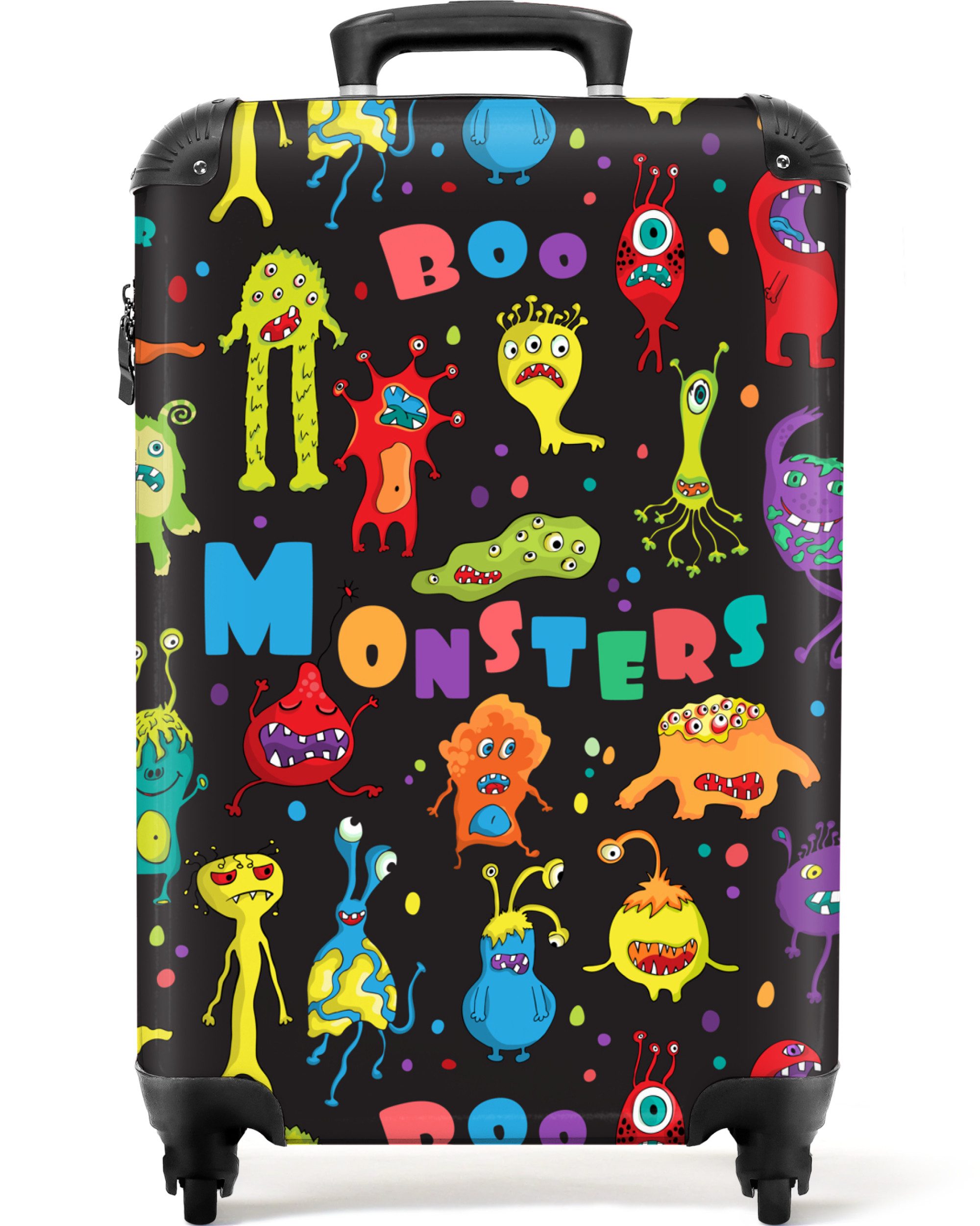 NoBoringSuitcases.com© Kinderkoffer Monster - Farben - Kinder - Weltraum 55x35x20cm, Handgepäck Koffer, Hartschalenkoffer Kinder, Reisekoffer Jungen