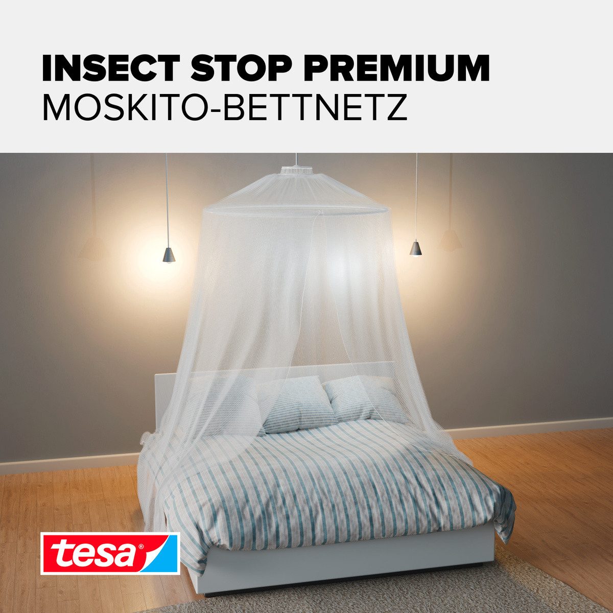 tesa Insektenschutz-Vorhang Moskito Bettnetz Premium - für Doppelbetten, (Packung, 1-St., Fliegennetz), INSECT STOP - 125 cm x 250 cm - Weiß (leichter Sichtschutz)