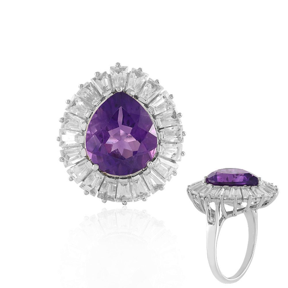 Cavill Silberring Cavill Amethyst Tropfenring 5,73 ct 925 Silber platin, Zirkon violett (1-tlg)