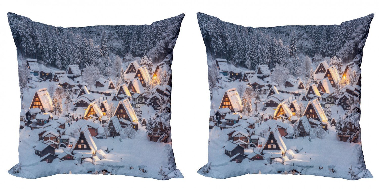 Kissenbezüge Modern Accent Doppelseitiger Digitaldruck, Abakuhaus (2 Stück), Winter Shirakawa-Landschaft in Japan
