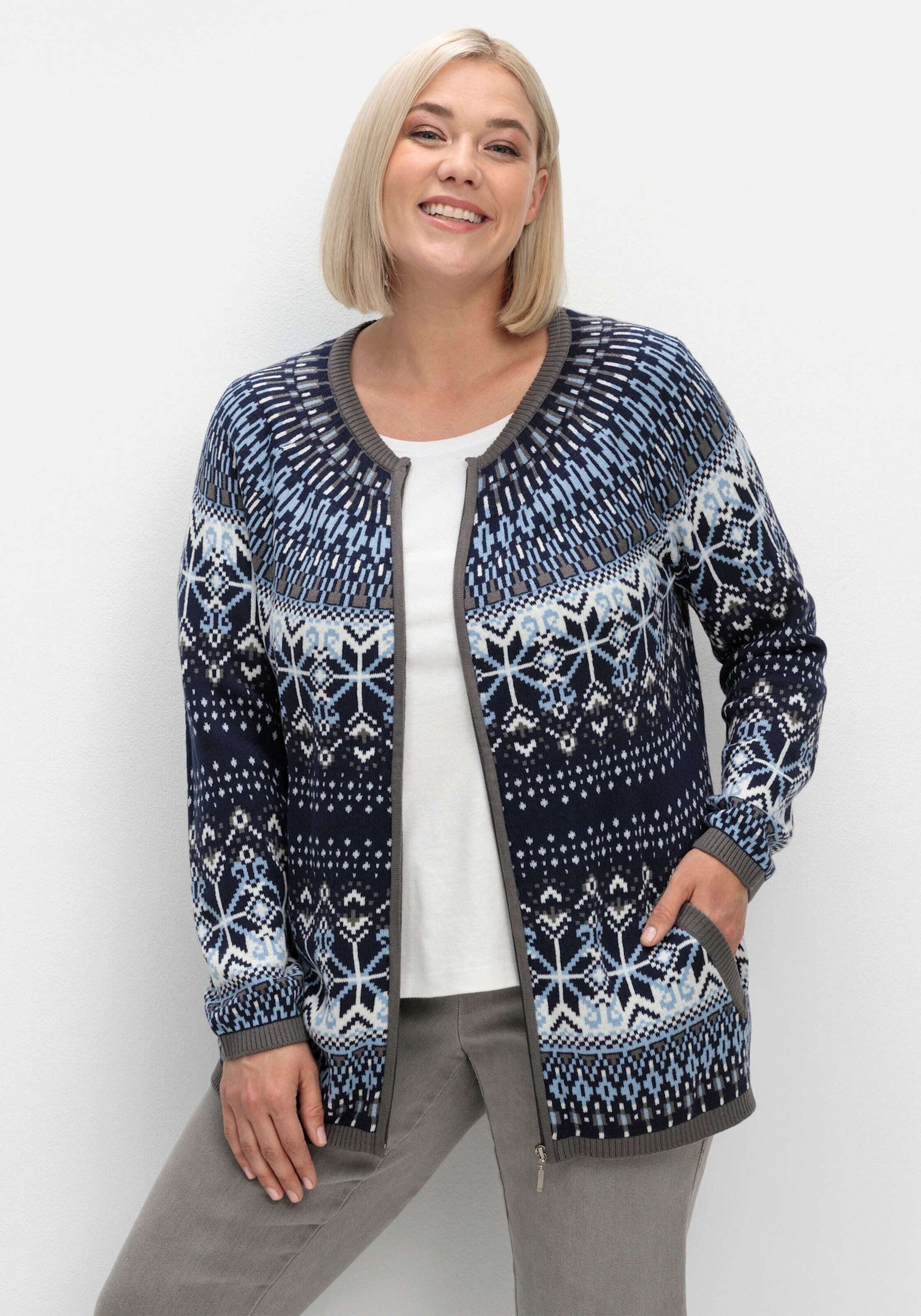 Sieh an! Strickjacke Jacquard-Strickjacke Langarm Jacquard günstig online kaufen