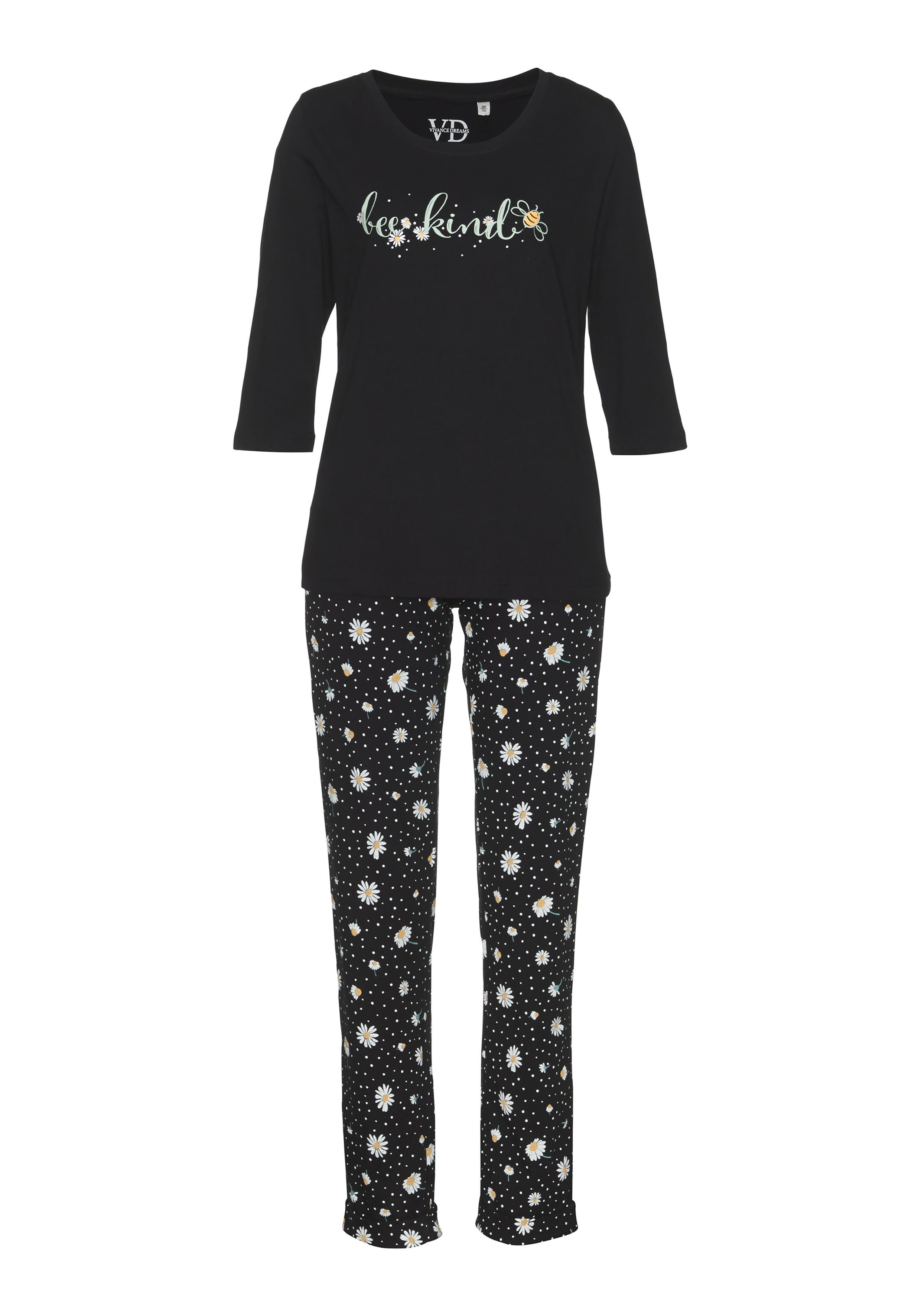 Vivance Dreams Pyjama (2 tlg., Gänseblümchen-Druck 1 mit schwarz-gemustert Stück)