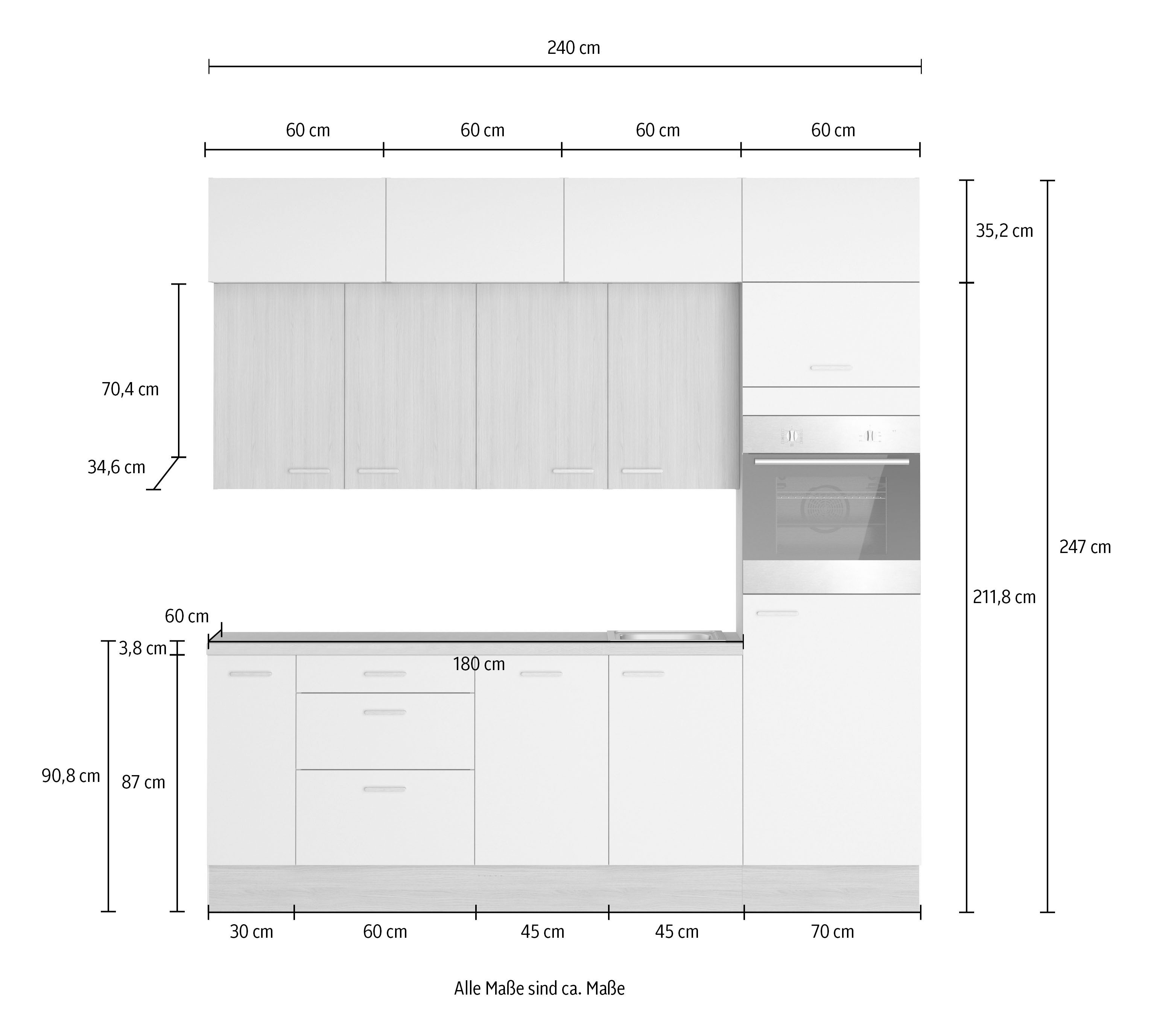 Coin cuisine Kitchenette KS-Lucy, largeur 240 cm, fermeture amortie, accessoires inclus, lave-vaisselle en option