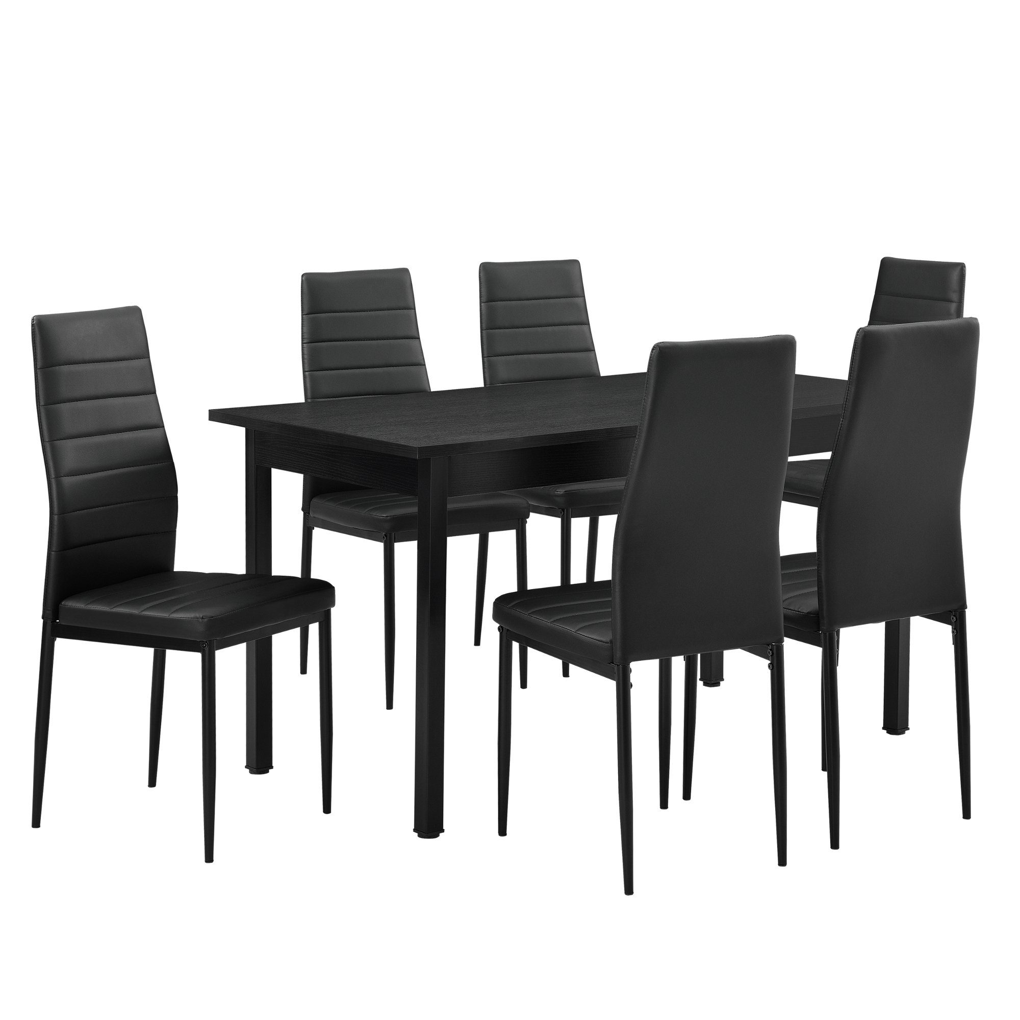 Esstisch Küchentisch mit en.casa 140x60cm Stühlen), Kunstleder »Bjerkvik« Stühle 7-tlg., Essgruppe, (Set, 6 schwarz