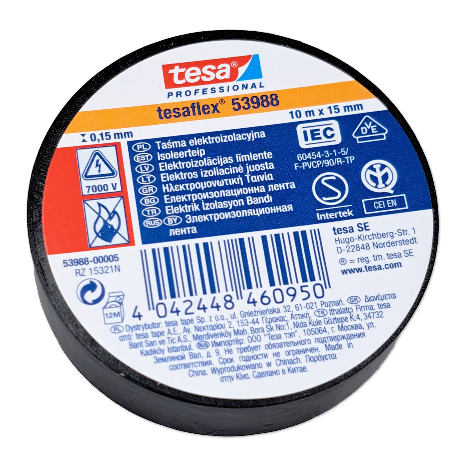 tesa Isolierband Isolierband, tesaflex 53988, Schwarz, 15mm, 10m (1-St)