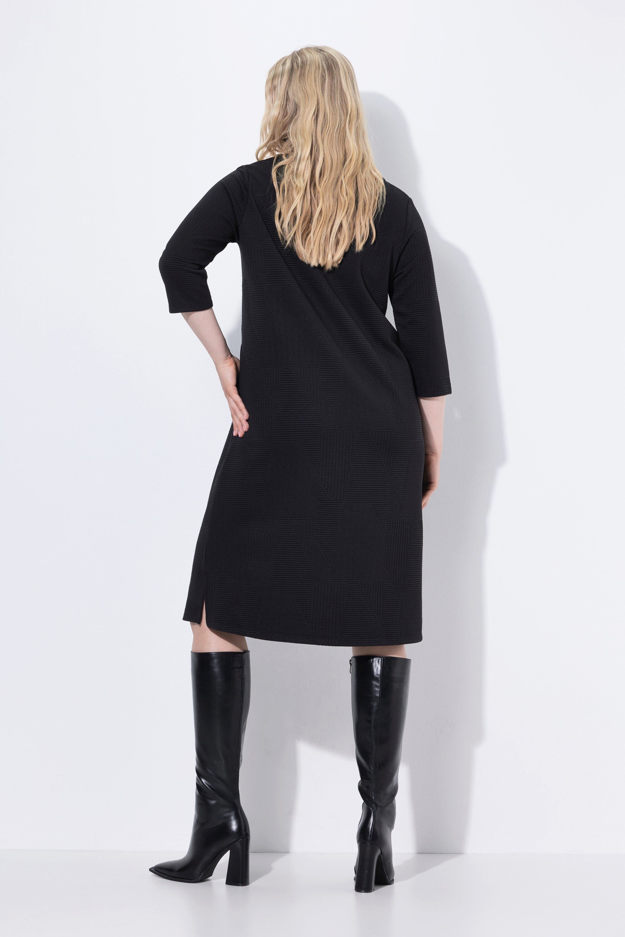 Ulla Popken Jerseykleid Sweat-Midikleid A-Linie V-Ausschnitt 3/4-Arm – Bild 3 von 4
