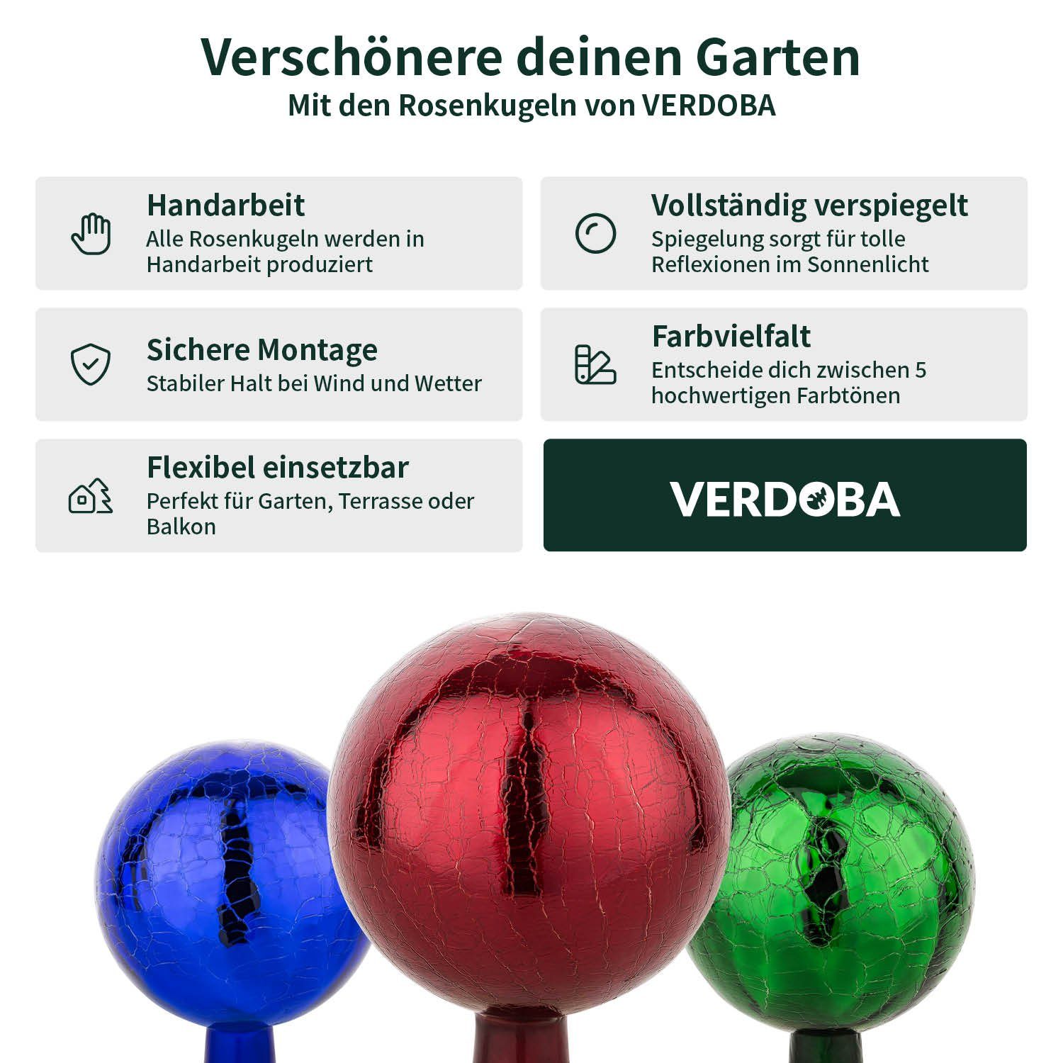 VERDOBA Gartenfigur Garten, Dekokugel Gartendeko den blau Gartenkugel Rosenkugel Außen (kristall) - für für Glas