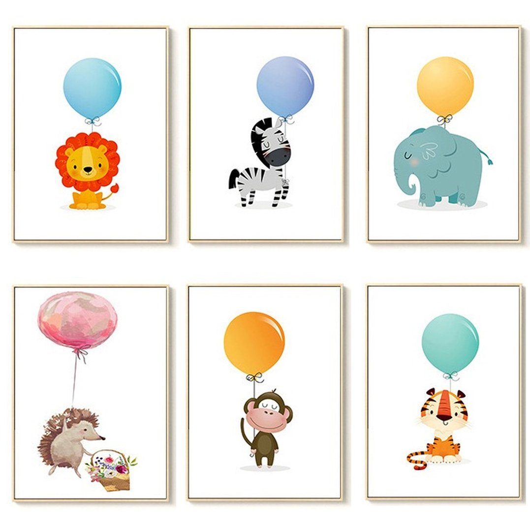 Pippolipo Bild Плакат Babyzimmer Kinderzimmer Tiermotive Deko Wohnzimmer, (6er Set), A4 Kinderposter Kinderbilder Tiere Waldtiere