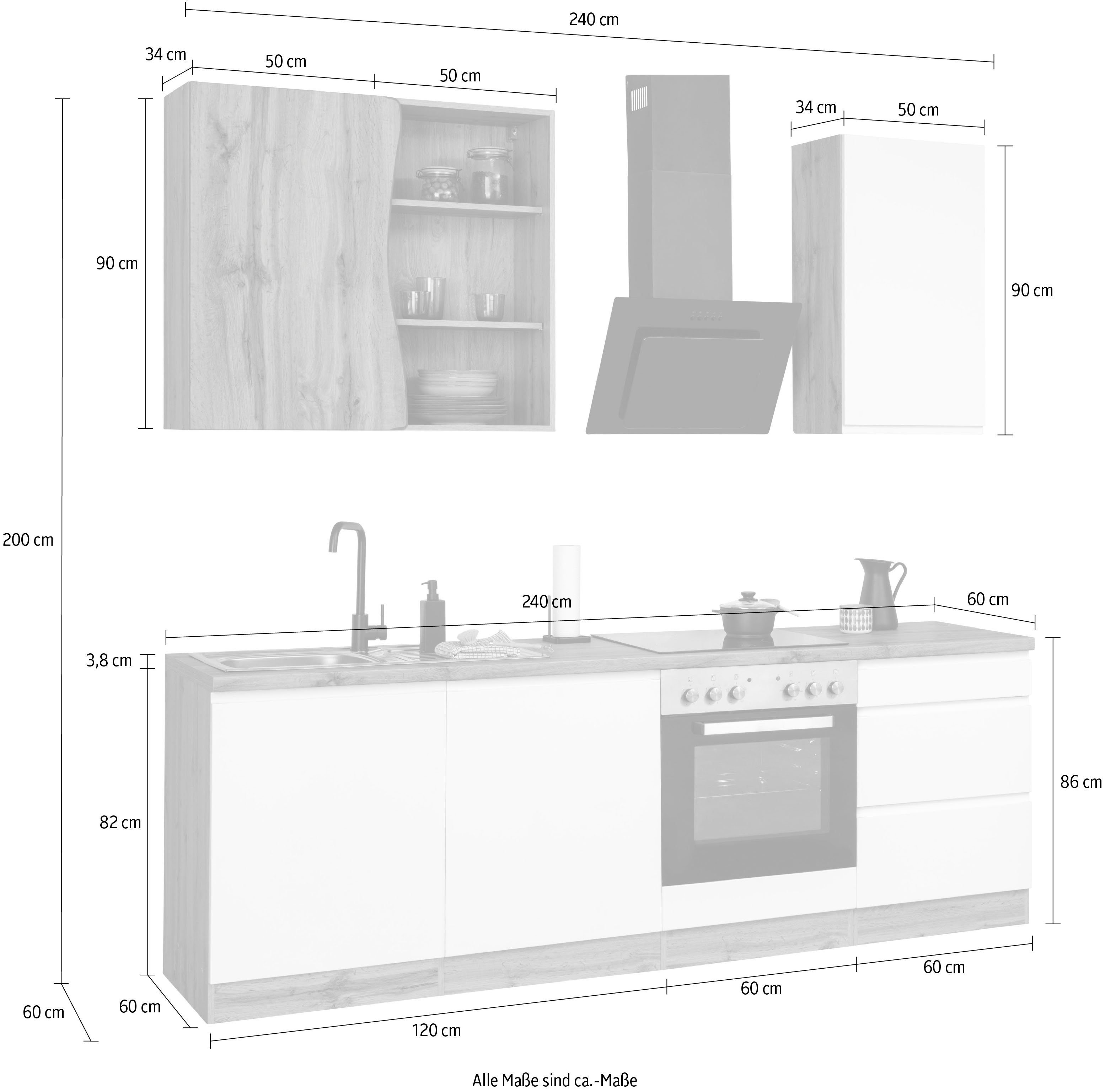 HELD MÖBEL Küche ohne MDF-Fronten 240cm grafit oder Bruneck, mit wotaneiche/grau | wotaneiche/grau breit, | E-Geräte, hochwertige Matt Matt wahlweise