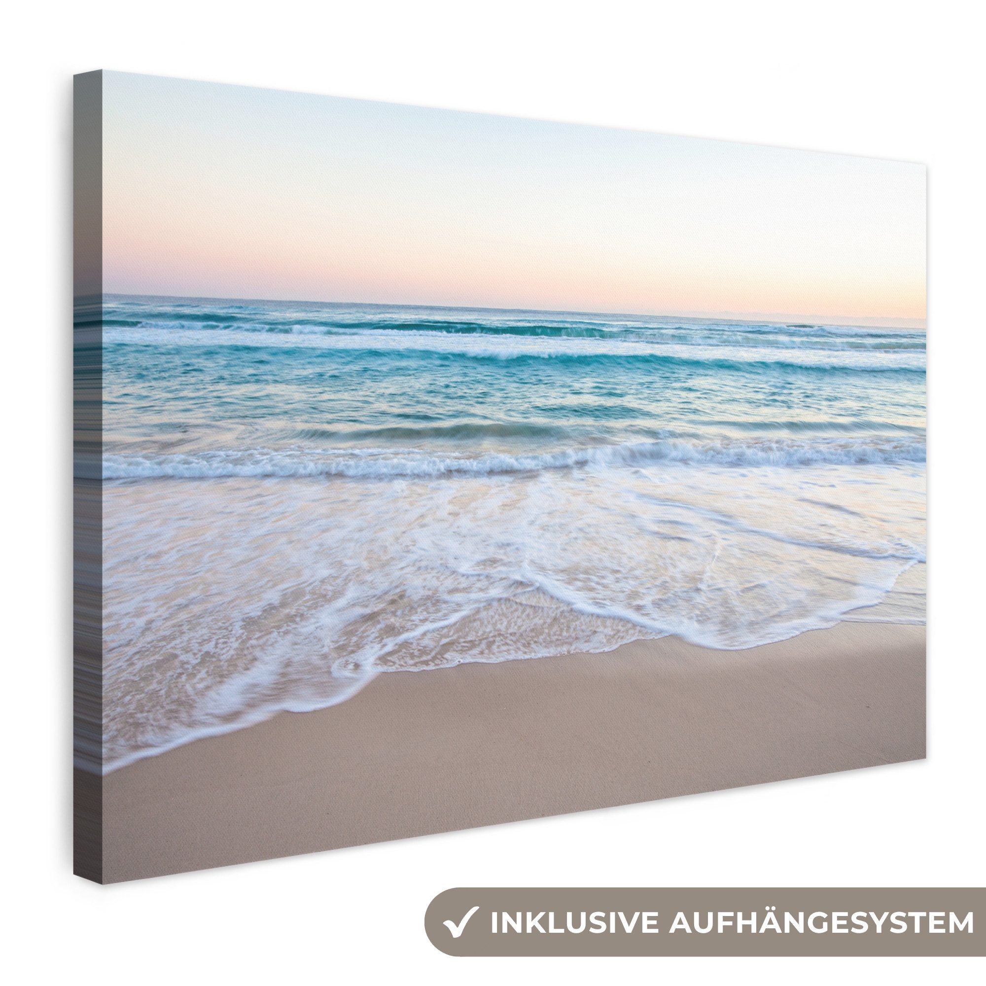 OneMillionCanvasses® Leinwandbild Strand - Meer - Pastell, Fotodruck (1 St), Leinwand Bilder Klein, Wand Dekoration Aesthetic 30x20 cm