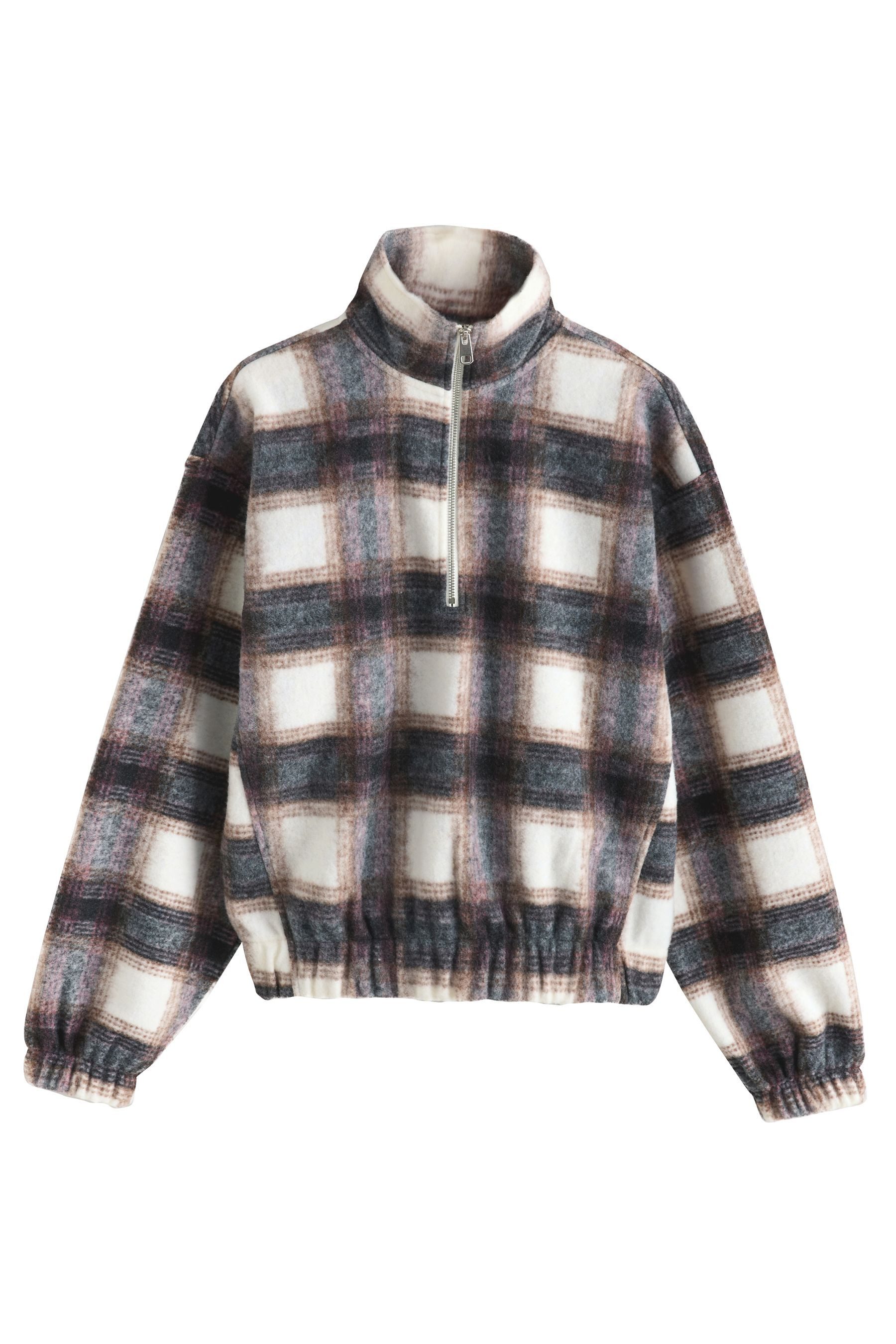 Fleecejacke Gerippte, karierte Fleecejacke mit Ballonsaum