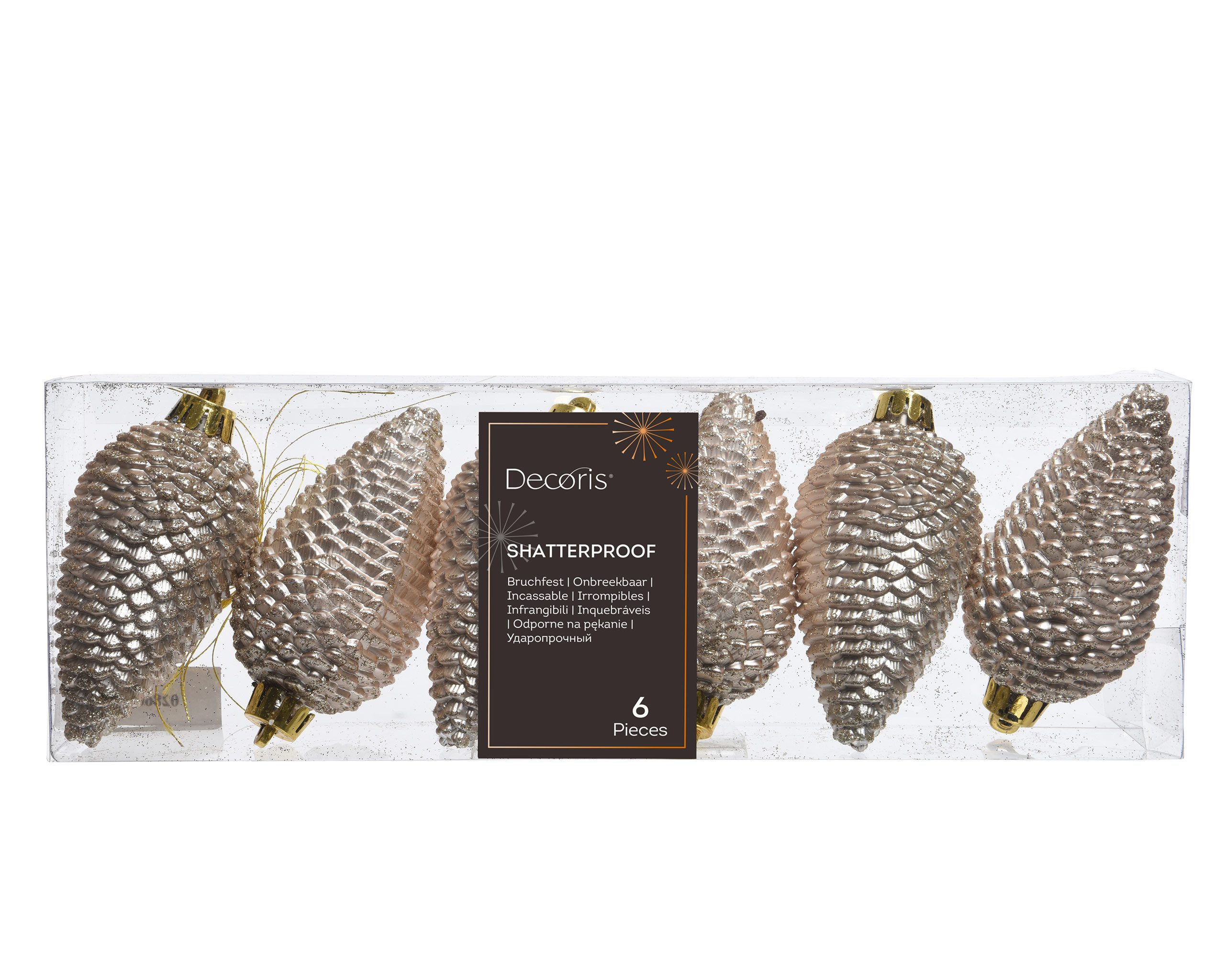 Kaemingk Christbaumschmuck, Christbaumschmuck Zapfen Kunststoff 8cm 6 Stück - Perle