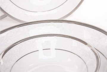 Konsimo Kaffeeservice GEOS PLATIN Teeservice (15-tlg), 6 Personen, Porzellan, Tasse Untertasse Dessertteller Kaffeekanne Zuckerdose Milchkännchen