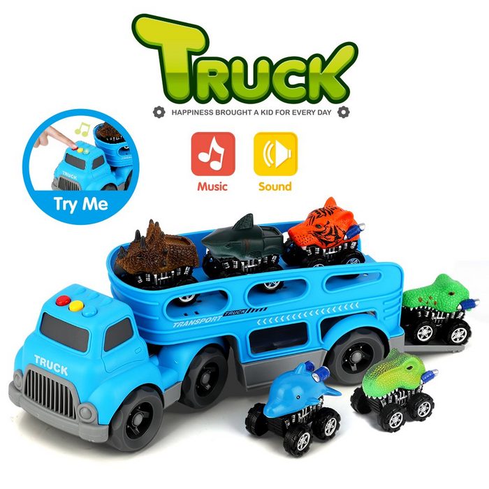 BeebeeRun Lernspielzeug LKW Spielzeug (für Jungen 3+ Jahren) mit Friktionstransporter Lichtern und Sirenengeräuschen